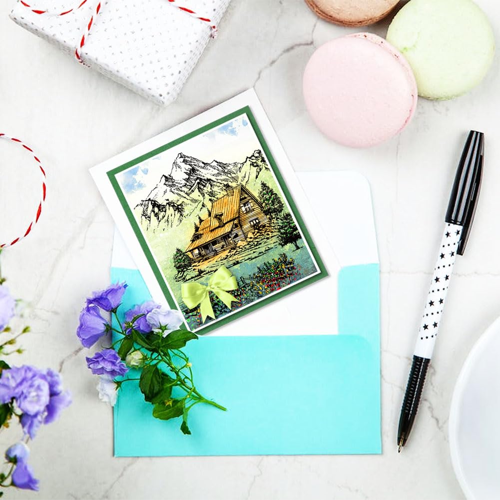 GLOBLELAND Clear Stamps Set for Scrapbooking - Tree, Bridge, River, House & Mountain Scenery Stamps (6.3×4.33 inch) - Perfect for DIY Photo Albums, Greeting Cards, Journaling and Craft Projects