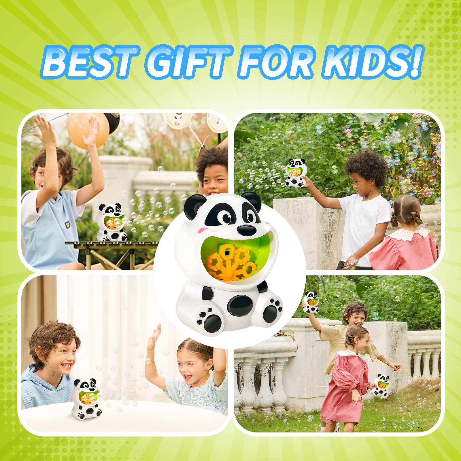 Panda Bubble Blower Machine for Kids - Automatic Bubble Maker Toy with 4oz Bubble Solution, Perfect Outdoor Birthday Party Favors, Summer Backyard Games & Toddler Gifts for Ages 1-3 Years Old