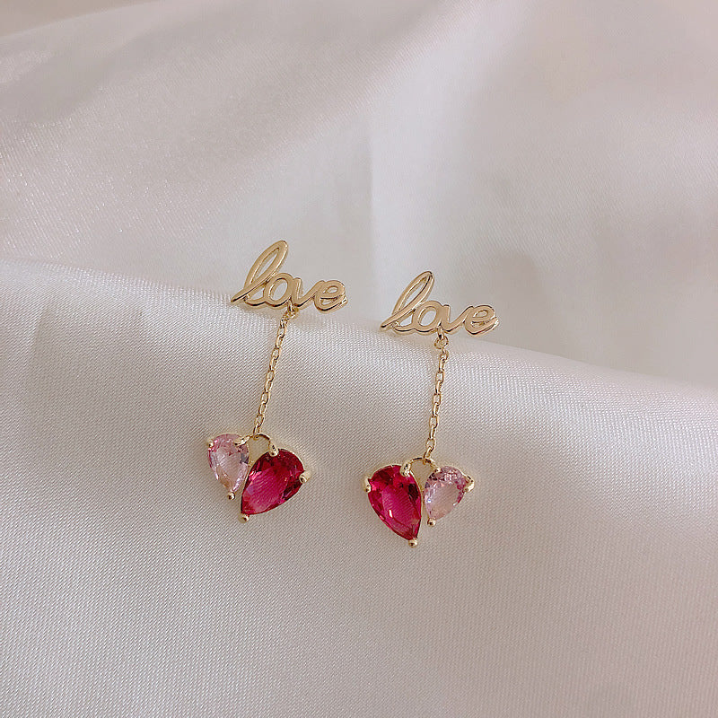 Pink Heart Drop Dangle Earrings for Women - Romantic Letter Design Fashion Jewelry | Perfect for Valentine's Day, Date Night & Everyday Wear | HE1893