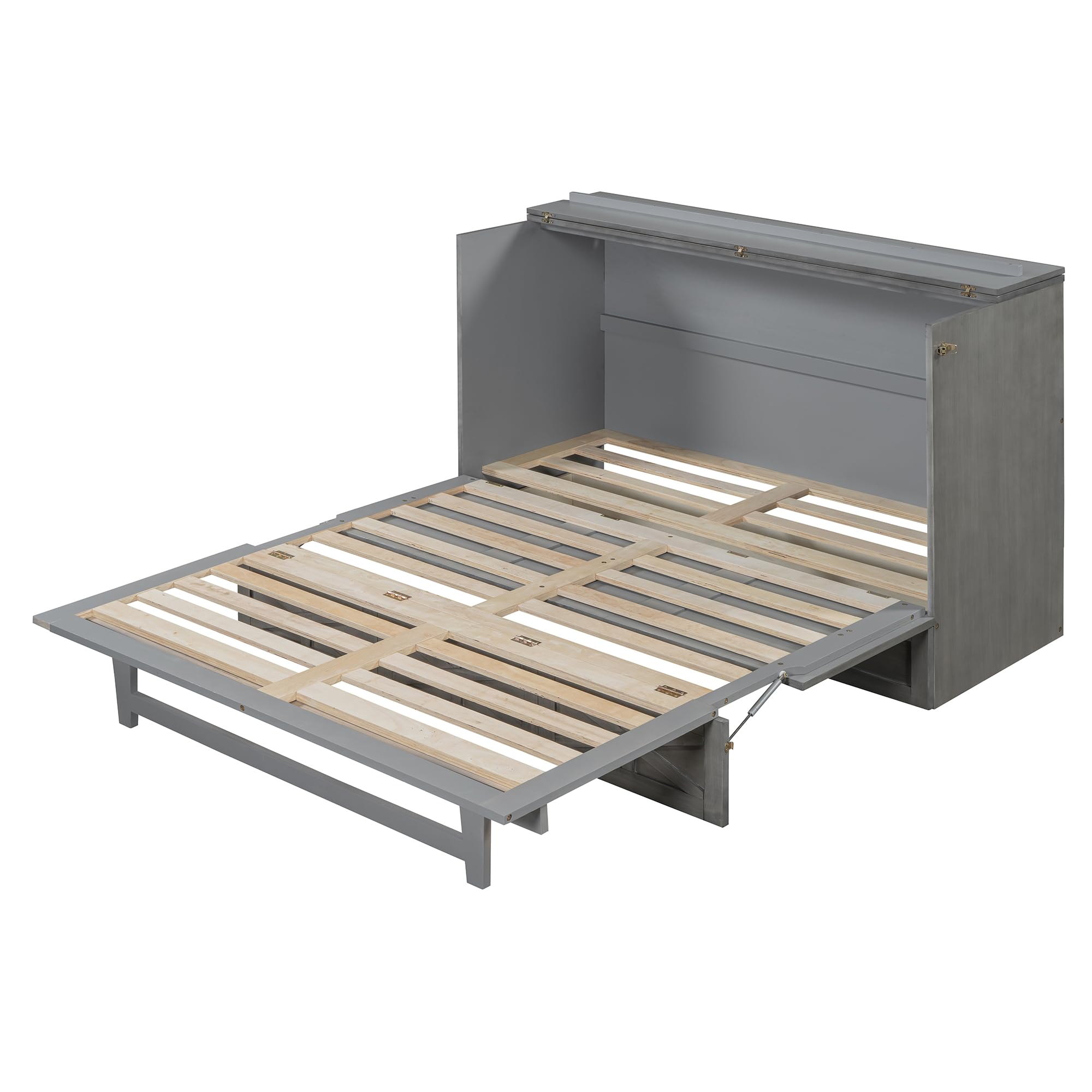 Queen Size Murphy Bed with Storage Drawers & USB Charging Station - Space Saving Wall Bed Cabinet for Home Office, Guest Room & Small Apartments - Brushed Gray Finish - Easy Pull Down Mechanism for Comfortable Sleeping