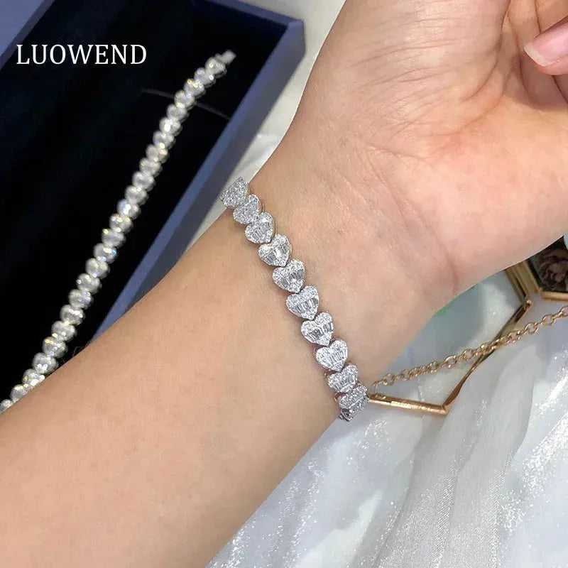 18K White Gold Diamond Heart Bracelet for Women - 4.12 Carat Natural Diamond Luxury Jewelry - Perfect for Senior Banquets, Anniversaries & Special Occasions