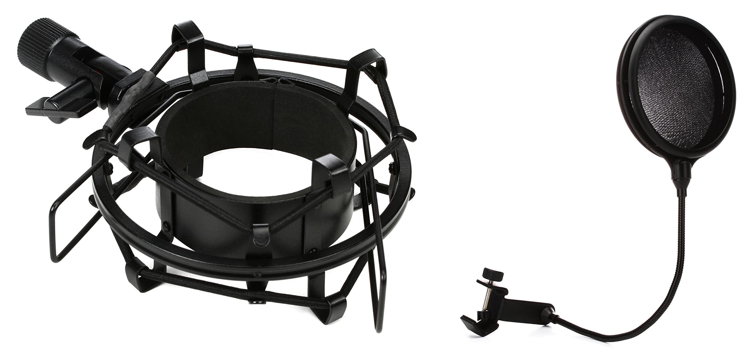On-Stage MY430 Studio Microphone Shock Mount with Gator GM-POP Pop Filter - Professional Mic Shockmount & Windscreen Bundle for Podcasting, Voice Recording & Home Studio