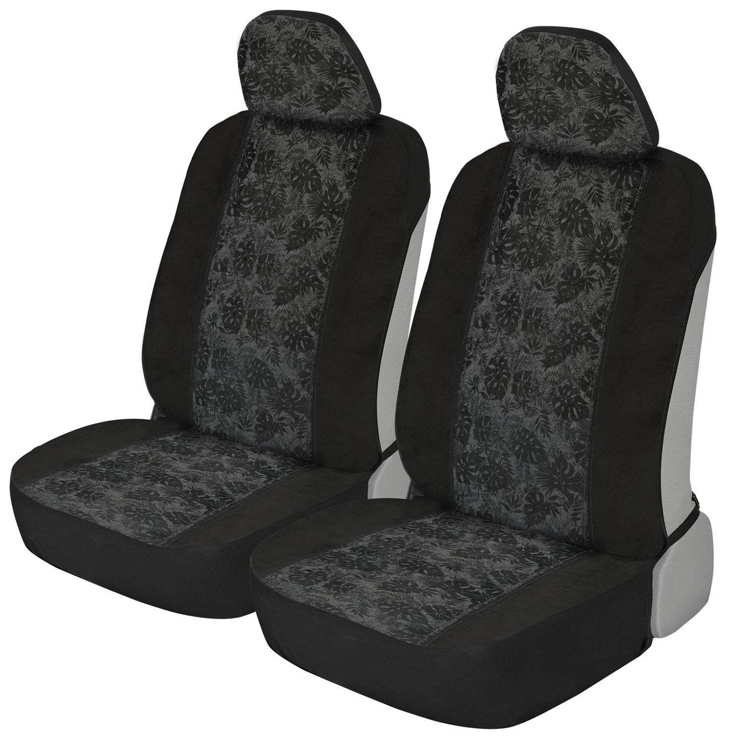 BDK Black Maui Car Seat Covers for Front Seats - 2 Pack Tropical Print with Matching Headrests | Universal Fit for Cars, Trucks, Vans & SUVs | Easy Sideless Installation | Perfect for Beach Trips & Summer Road Travel