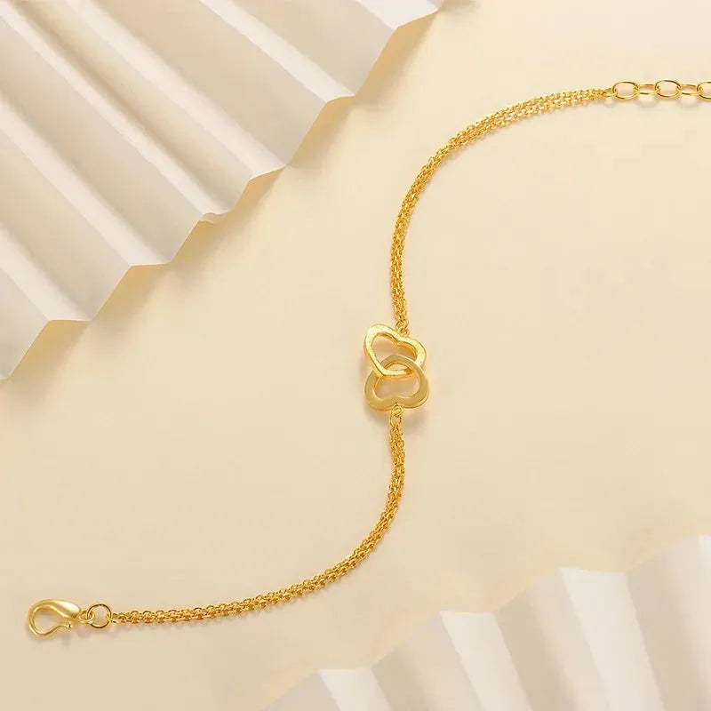 24K Pure Gold Bracelet for Women - 999 Solid Real Gold Bangle with Heart Charm, Elegant & Romantic Jewelry Gift for Her | Anniversary, Valentine's Day, Birthday Present