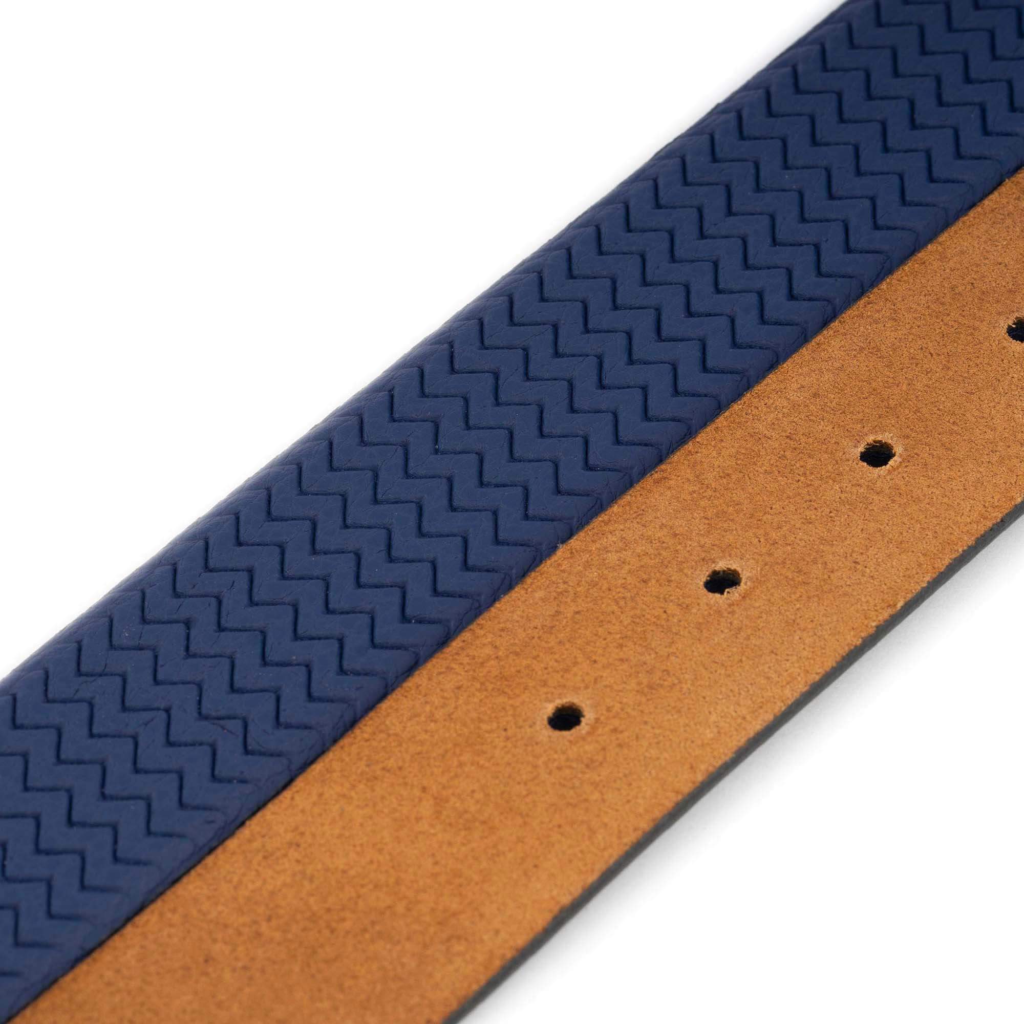 Premium Genuine Leather Belt Strap for Cartier Buckles - Blue Zig Zag Texture Design - Fashion Accessory for Men & Women - Perfect for Office, Casual Wear & Special Occasions