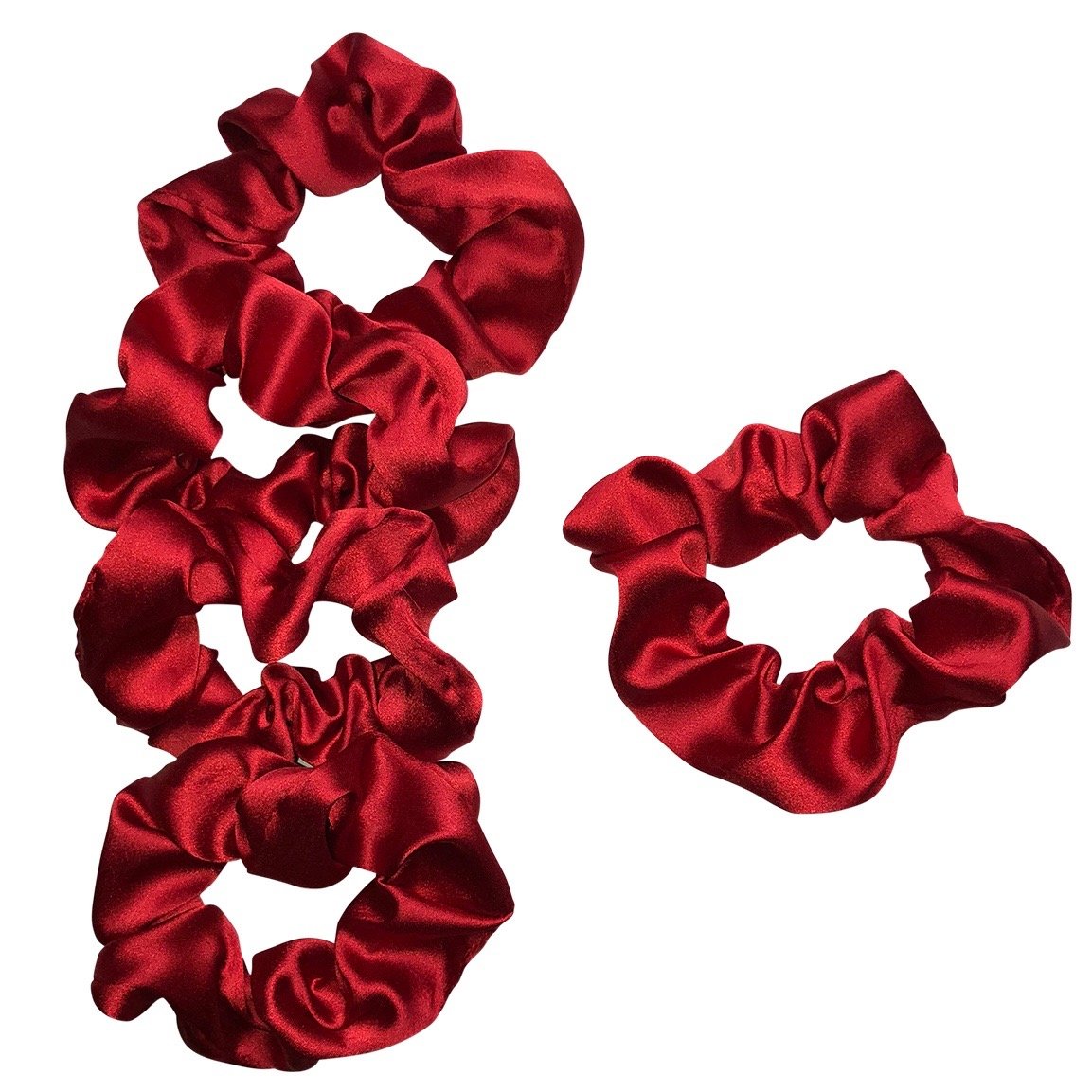 Lightweight Satin Scrunchies for Women - 5 Pack Hair Ties (Red) - Perfect for Workouts, Yoga, and Everyday Hair Styling