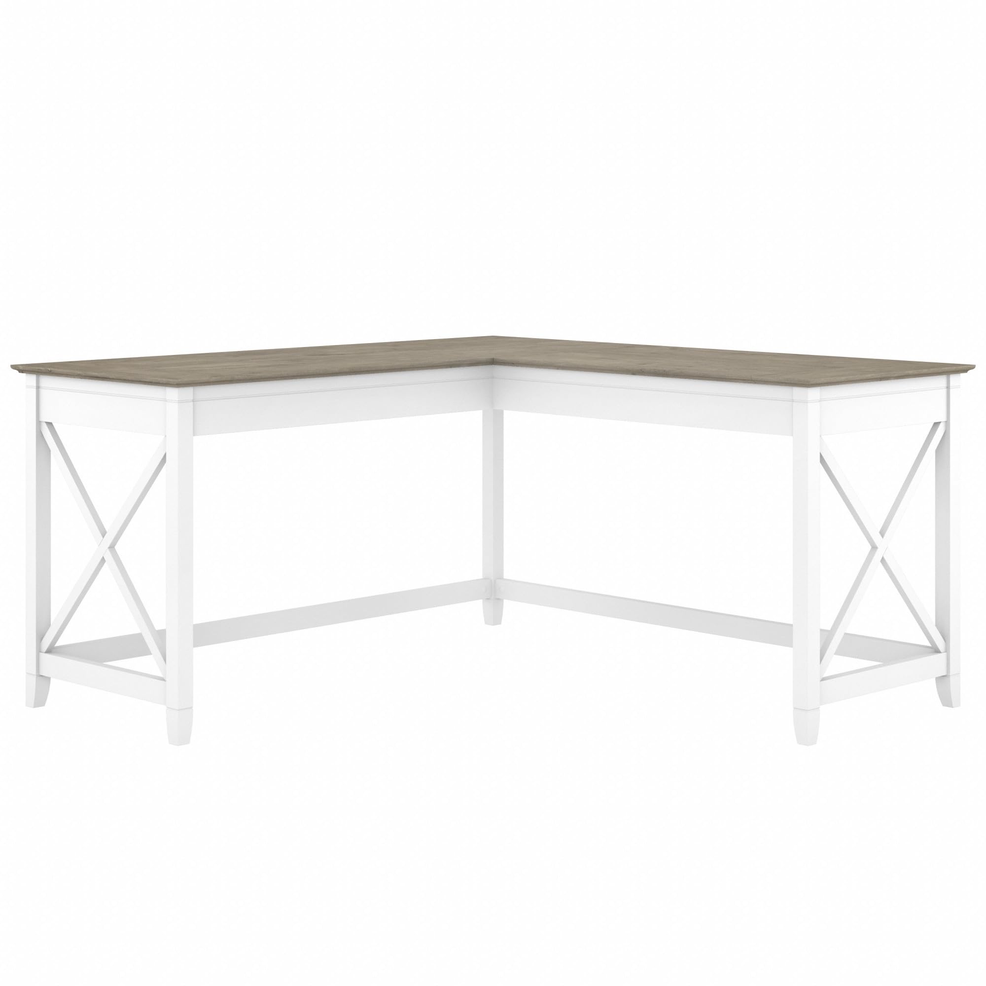 Bush Furniture Key West 60W Modern Farmhouse L-Shaped Desk - Pure White & Shiplap Gray | 60-Inch Corner Computer Desk for Home Office, Gaming & Study | Space-Saving Workstation for Small Rooms