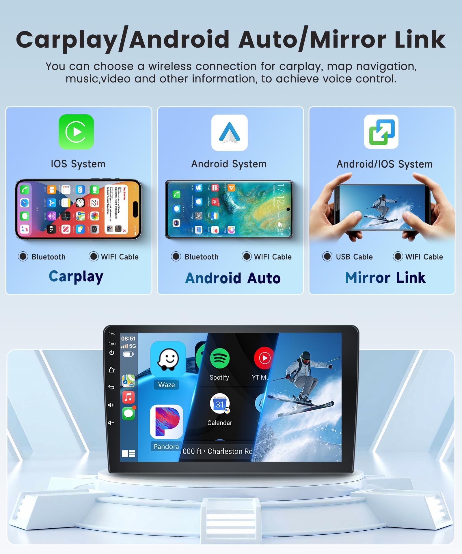 Rimoody 9 Inch Android Double Din Car Stereo - 2GB RAM 64GB ROM, Wireless Apple CarPlay & Android Auto, GPS Navigation, Bluetooth, FM, WiFi, HiFi Sound, Backup Camera - Perfect for Road Trips & Daily Commuting