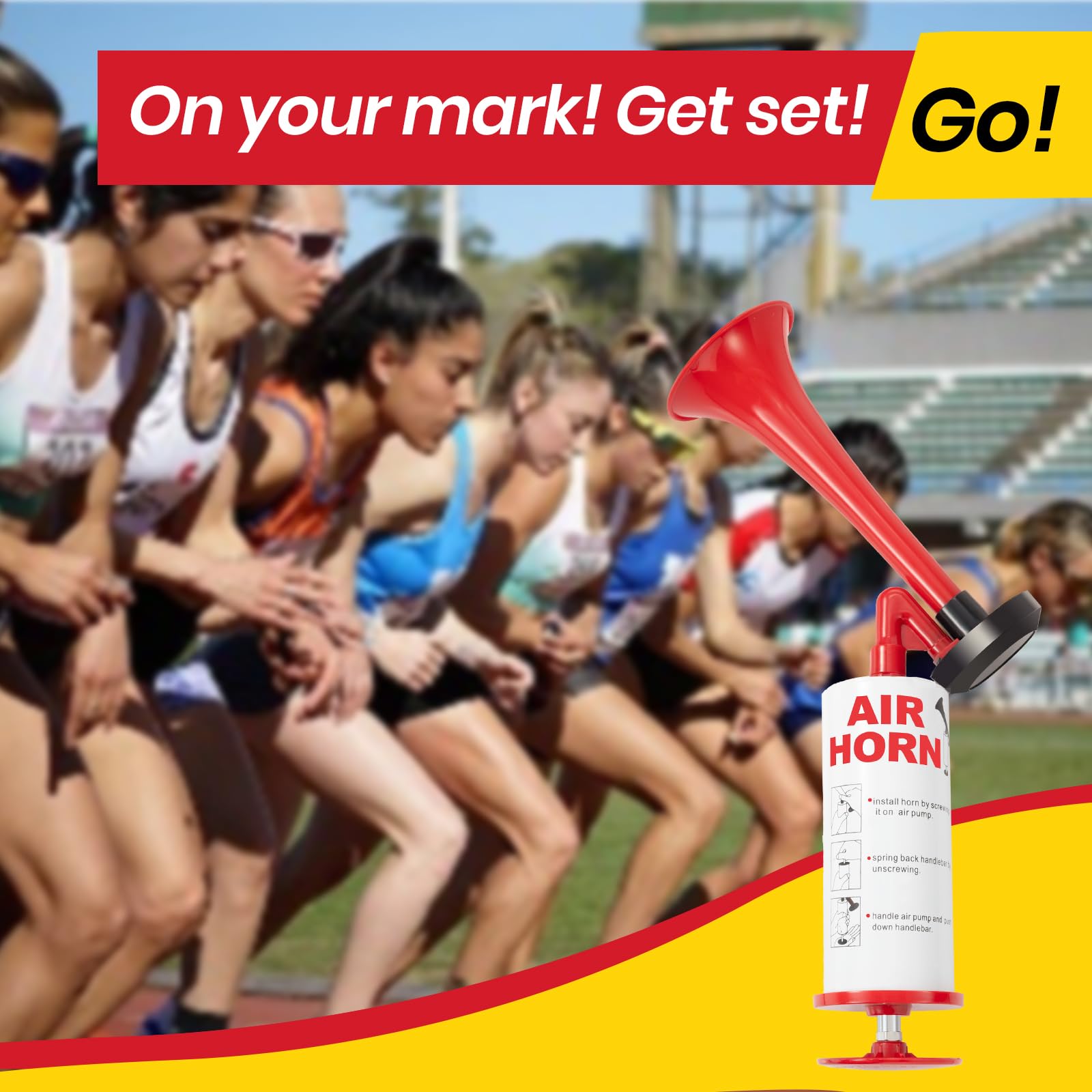 Handheld Air Horn - Loud Noise Maker for Sports Events, Boating, Safety Alerts & Parties - Durable Aluminum Body with Air Pump (Red) - Perfect for Emergency Signaling, Stadium Cheering & Marine Safety