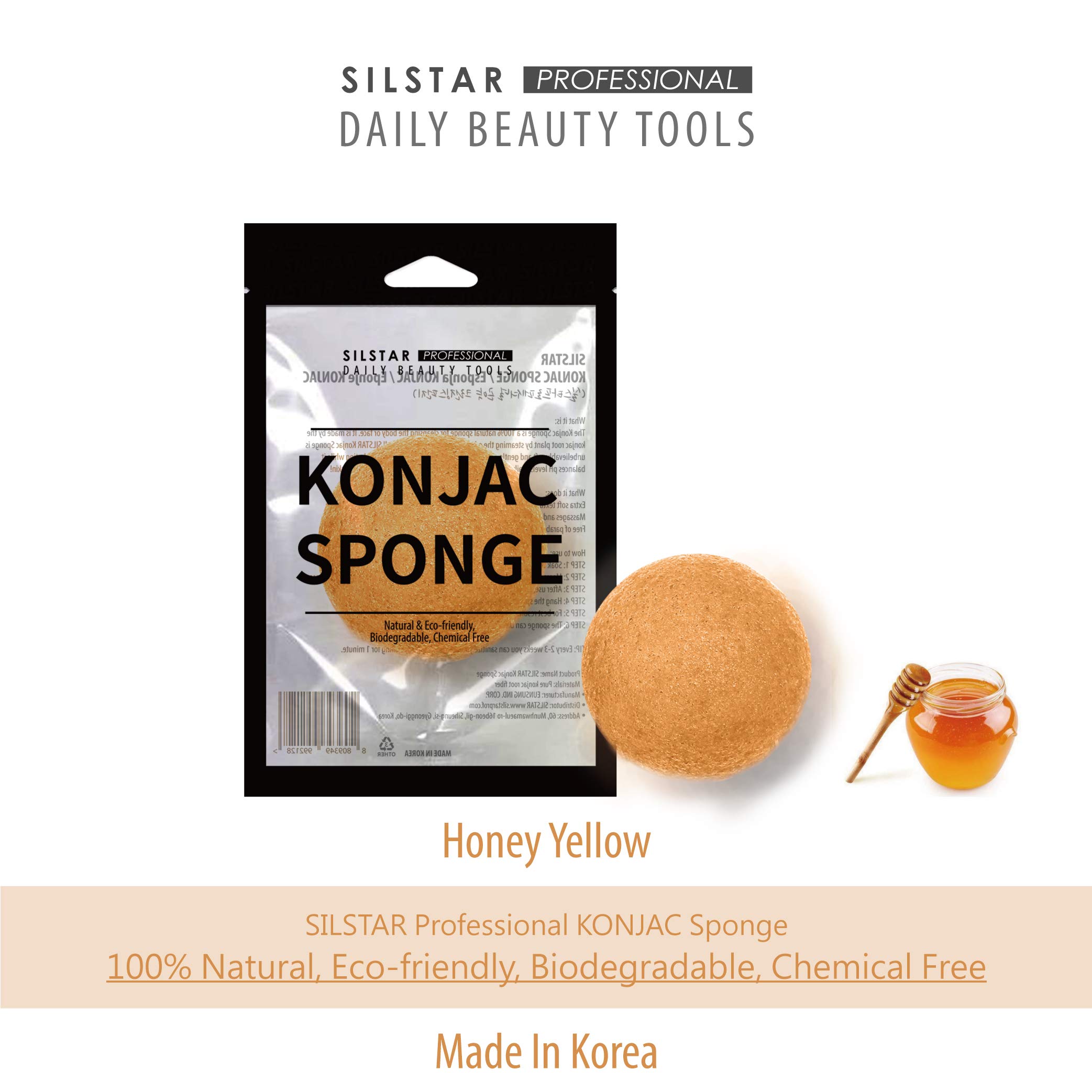 SILSTAR Professional 100% Natural Organic Konjac Facial & Body Sponge – Detoxifying, Deep Cleansing, pH Balanced for Glowing Skin & Softness – Safe for Babies & Sensitive Skin (Honey Yellow, 1 Pack) – Perfect for Daily Skincare & Makeup Removal