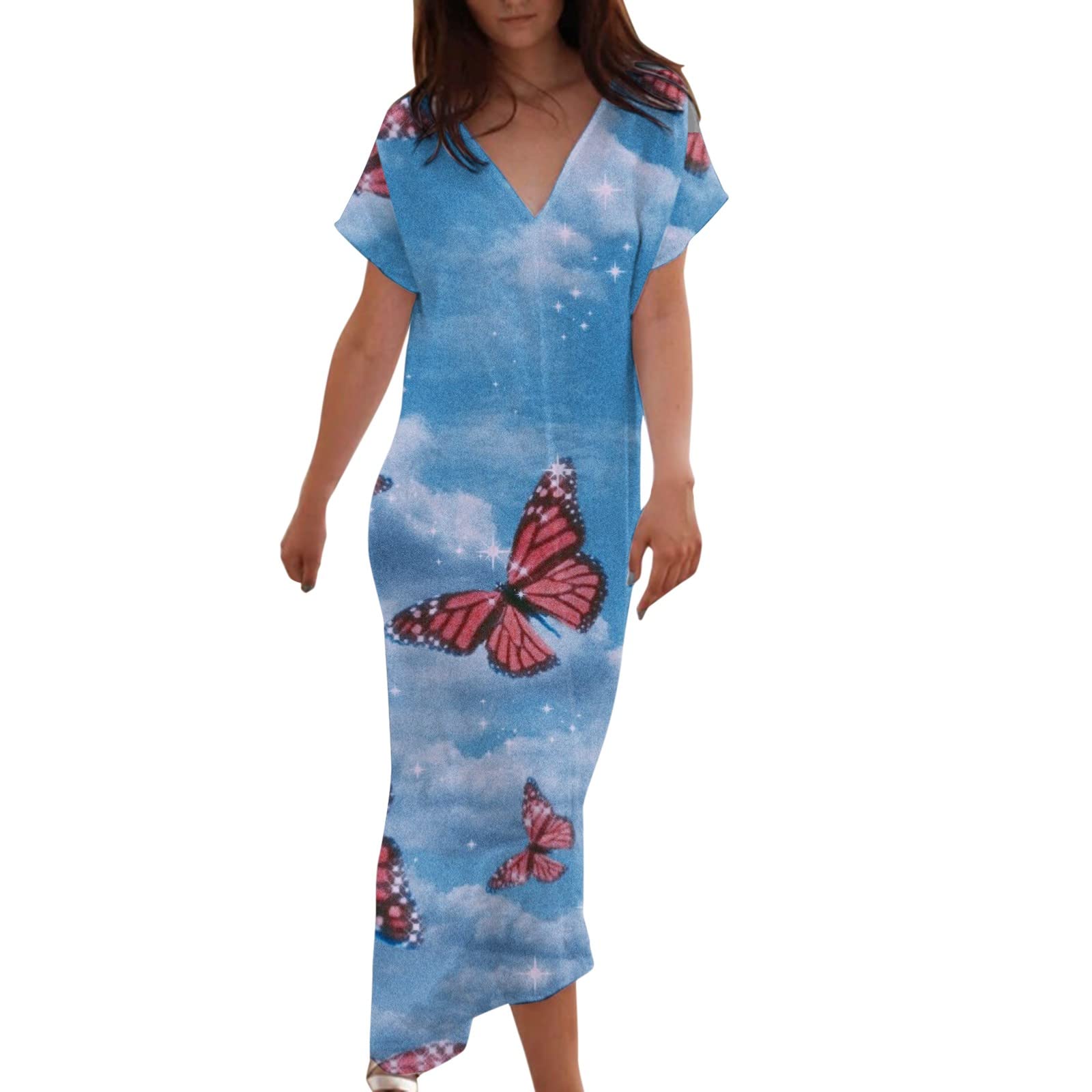 Women's Summer Linen Dress - Short Sleeve V-Neck Loose Cover Up Dress for Fall Occasions | Comfortable Casual Wear for Beach, Vacation & Daily Outfits