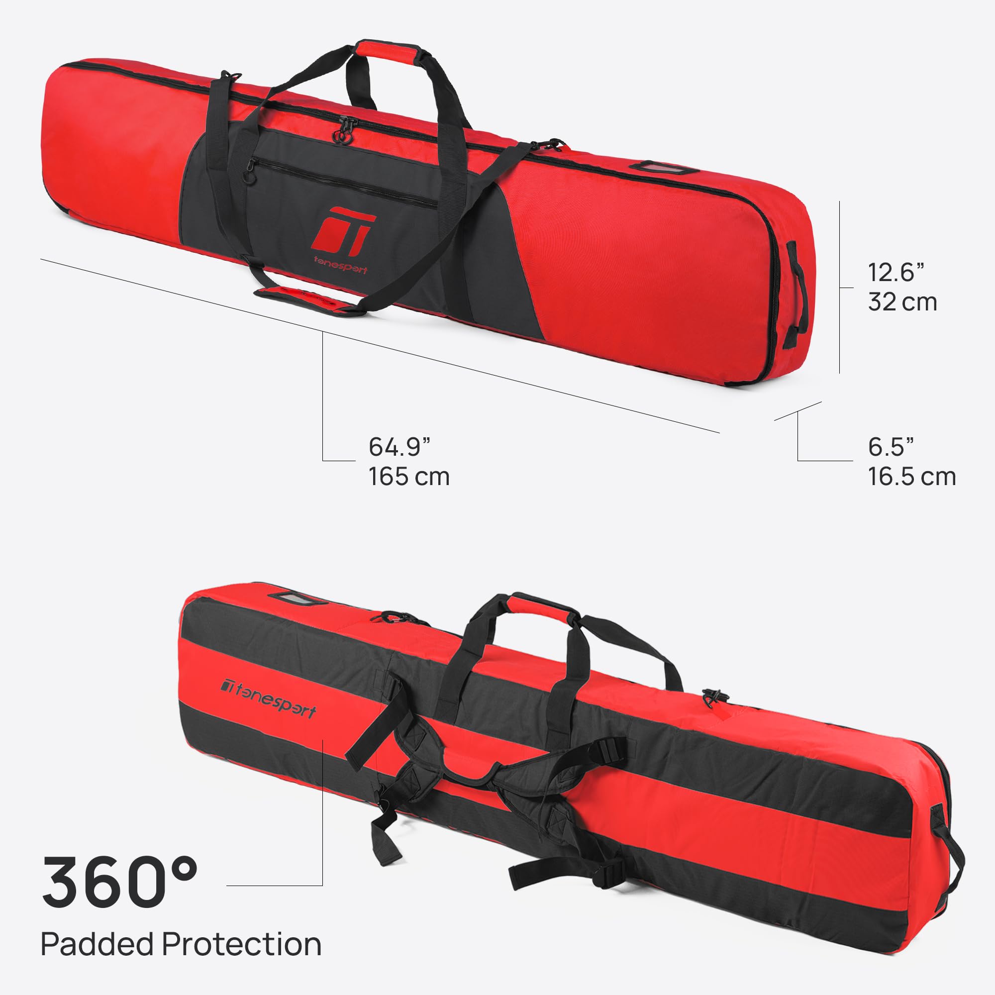 **Padded Waterproof Snowboard Travel Bag for Airplanes - Up to 165cm (65in) - Durable & Protective Snowboarding Gear for Flying - Perfect for Ski Trips & Winter Vacations**