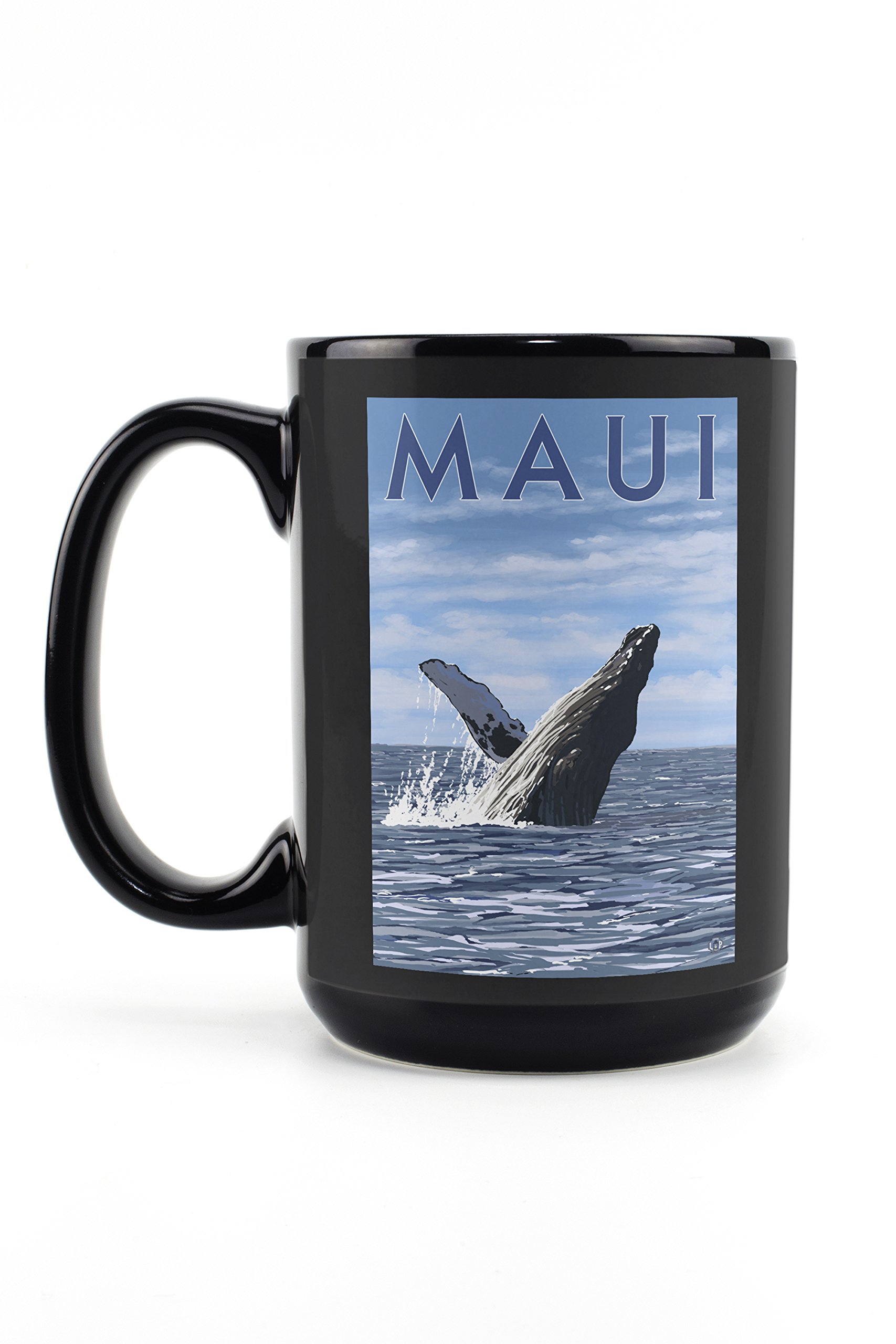 Lantern Press Maui Hawaii Humpback Whale 15oz Black Ceramic Coffee Mug - Microwave & Dishwasher Safe - Perfect for Home, Office & Gift Giving