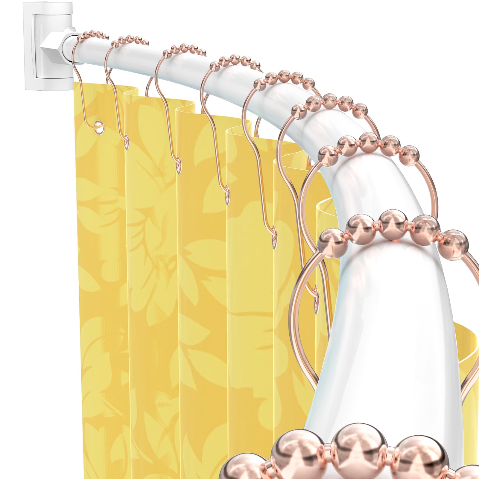 Adjustable Curved Shower Curtain Rod 38-72 Inches - Heavy Duty Metal Round Shower Rod with Rotating Brackets for Spacious Bathrooms (White, Requires Drilling) | Perfect for Modern Bathrooms & Walk-In Showers