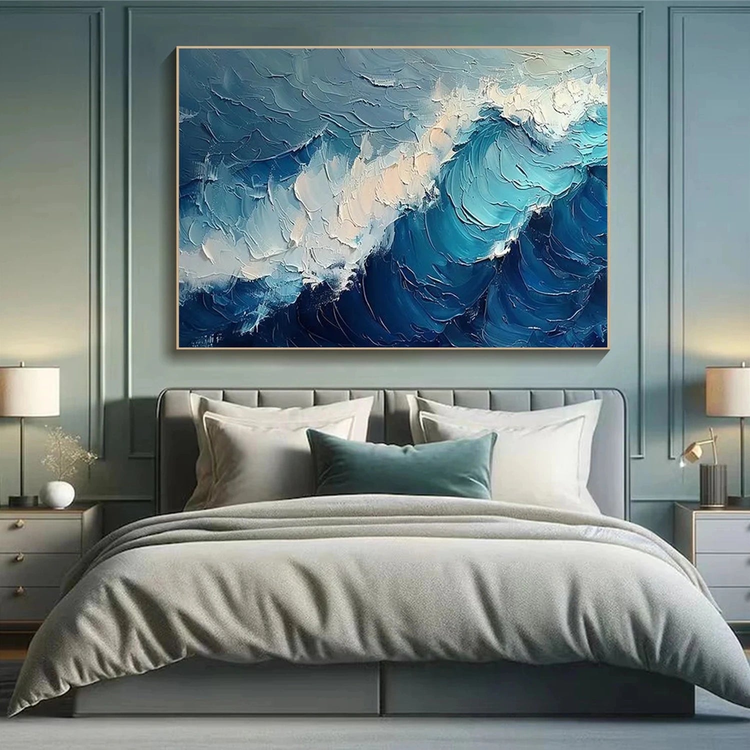 Blue & White Ocean and Sky Abstract Texture Canvas Wall Art - Modern Coastal Decor for Living Room, Bedroom, or Office | Premium Quality Stretched Canvas Print