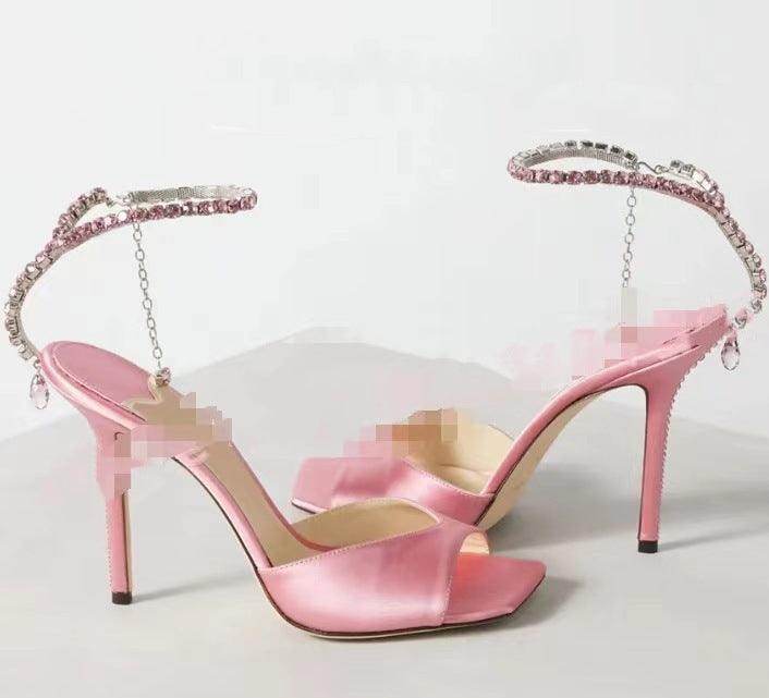Sparkly Rhinestone Ankle Strap Square Toe Stiletto Heels for Women - Elegant Party Shoes for Weddings, Prom & Evening Events (Style #695399992506)