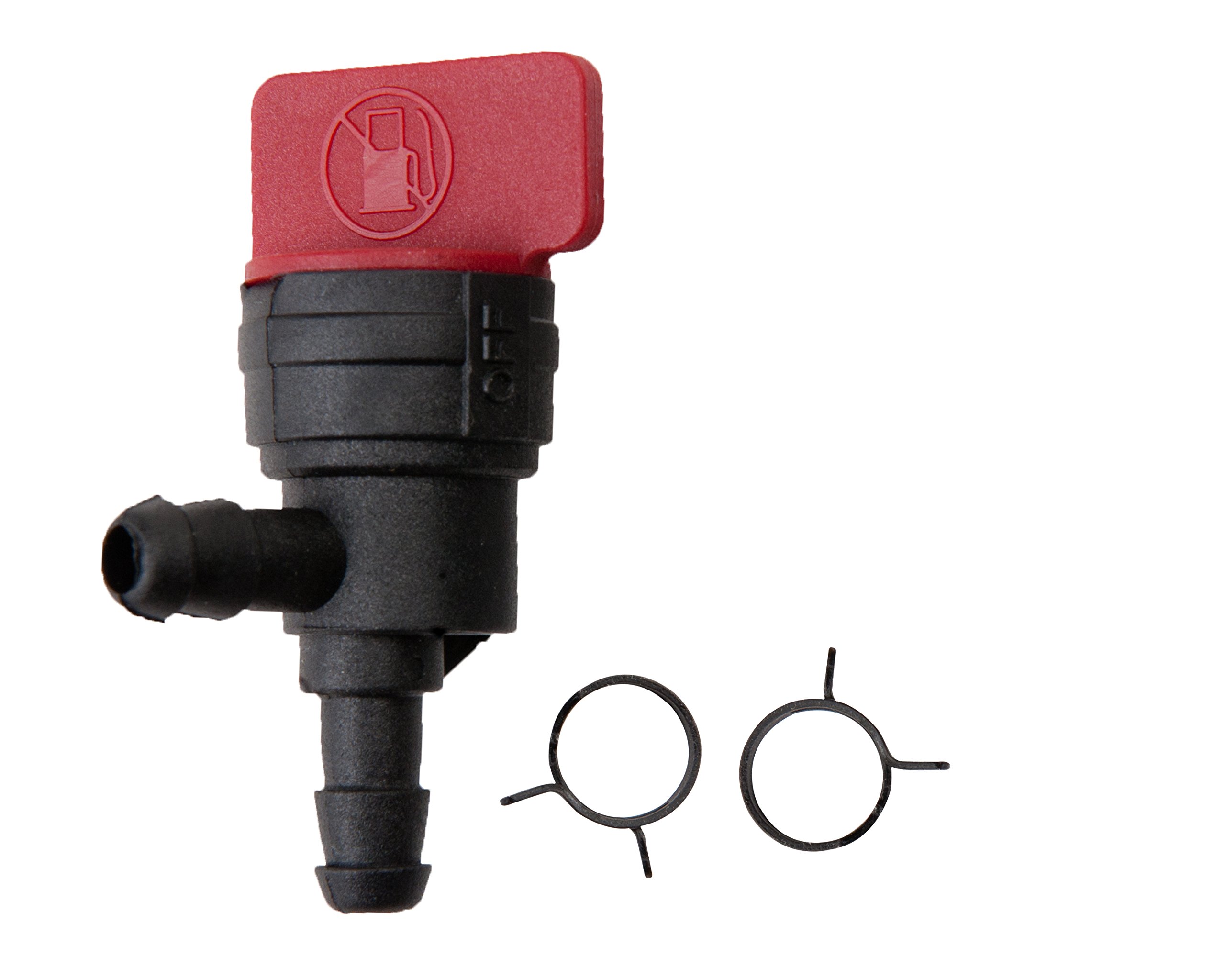 7-02341 Fuel Shut-Off Valve with Clamps 90 Degree - Compatible with Small Engines, Lawn Mowers, Tractors & Power Equipment