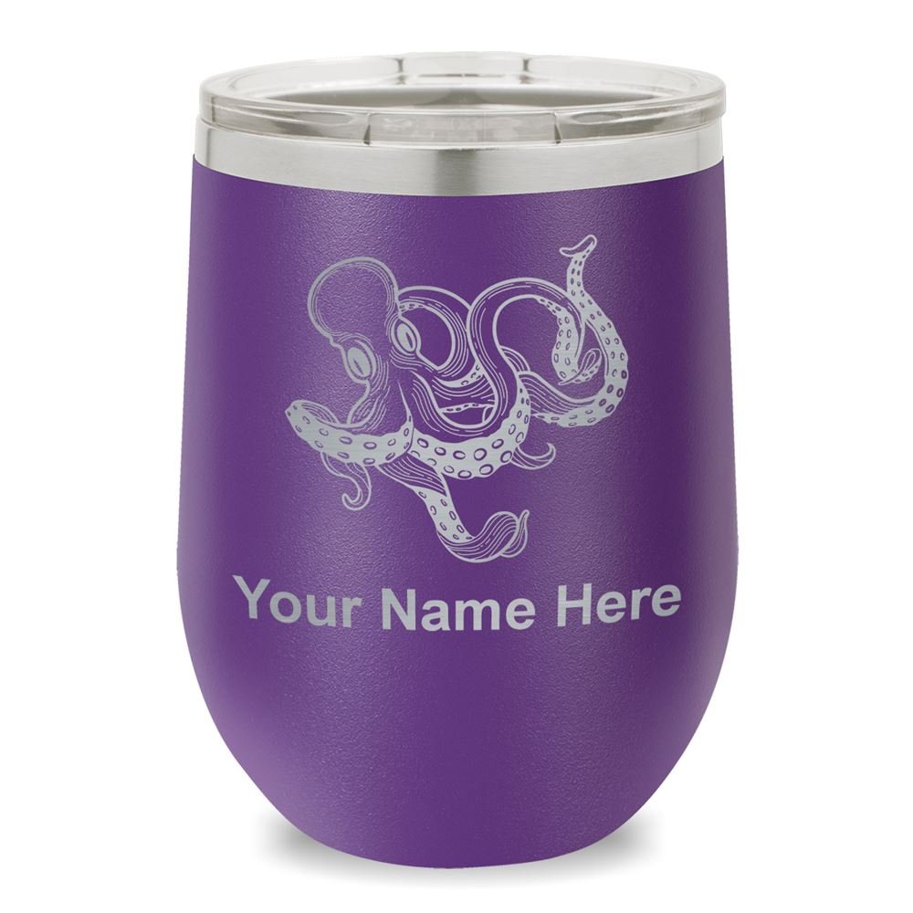 Personalized Engraved Kraken Wine Glass Tumbler - Dark Purple Stemless Cup for Wine, Cocktails & Gifts - Perfect for Parties, Weddings & Home Bar Decor