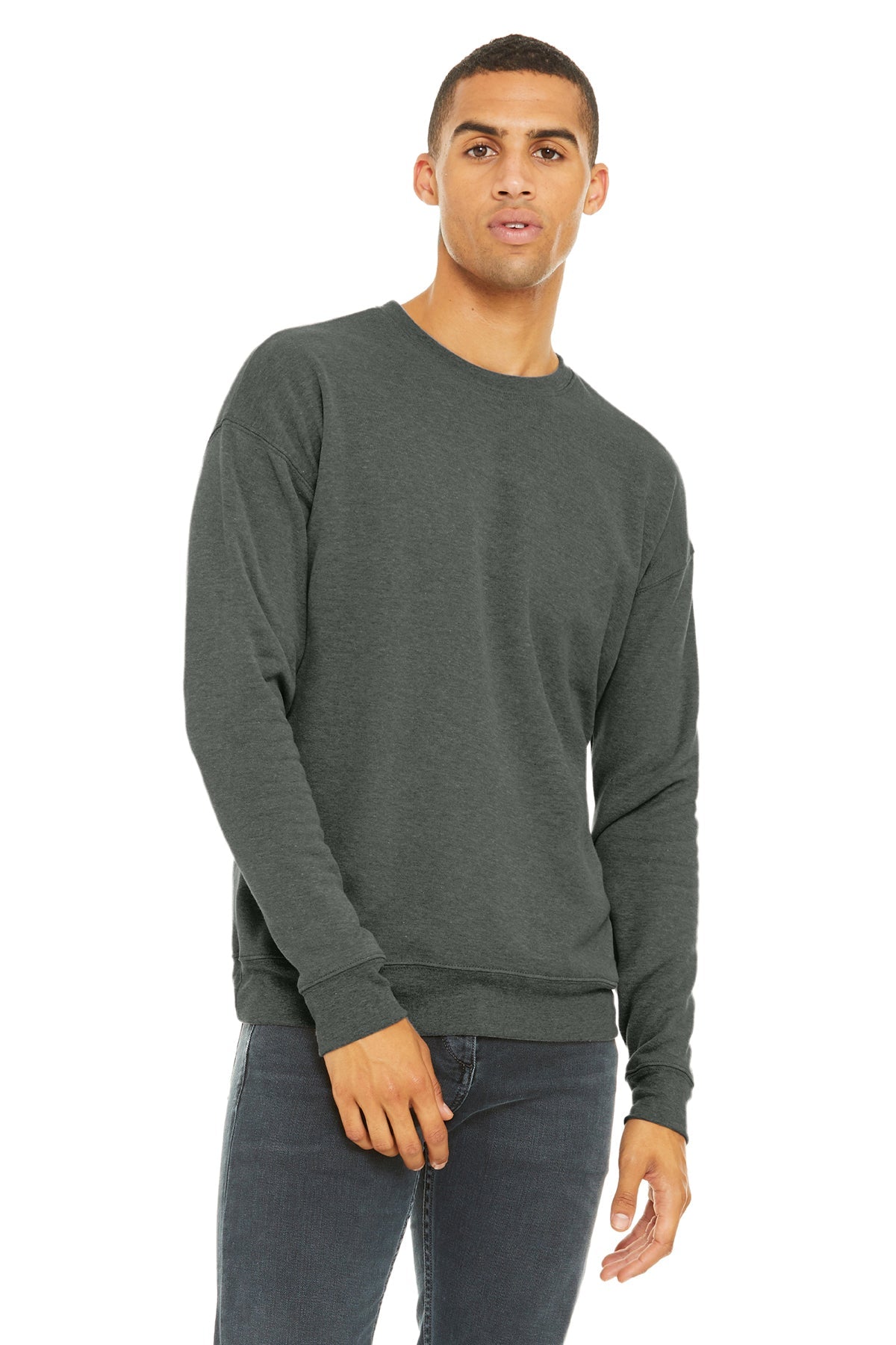 Bella Canvas Unisex Drop Shoulder Pullover Sweatshirt | Soft Fleece Lined Hoodie | Deep Heather Grey | Casual Streetwear for Men & Women | Perfect for Lounge, Gym & Outdoor Activities