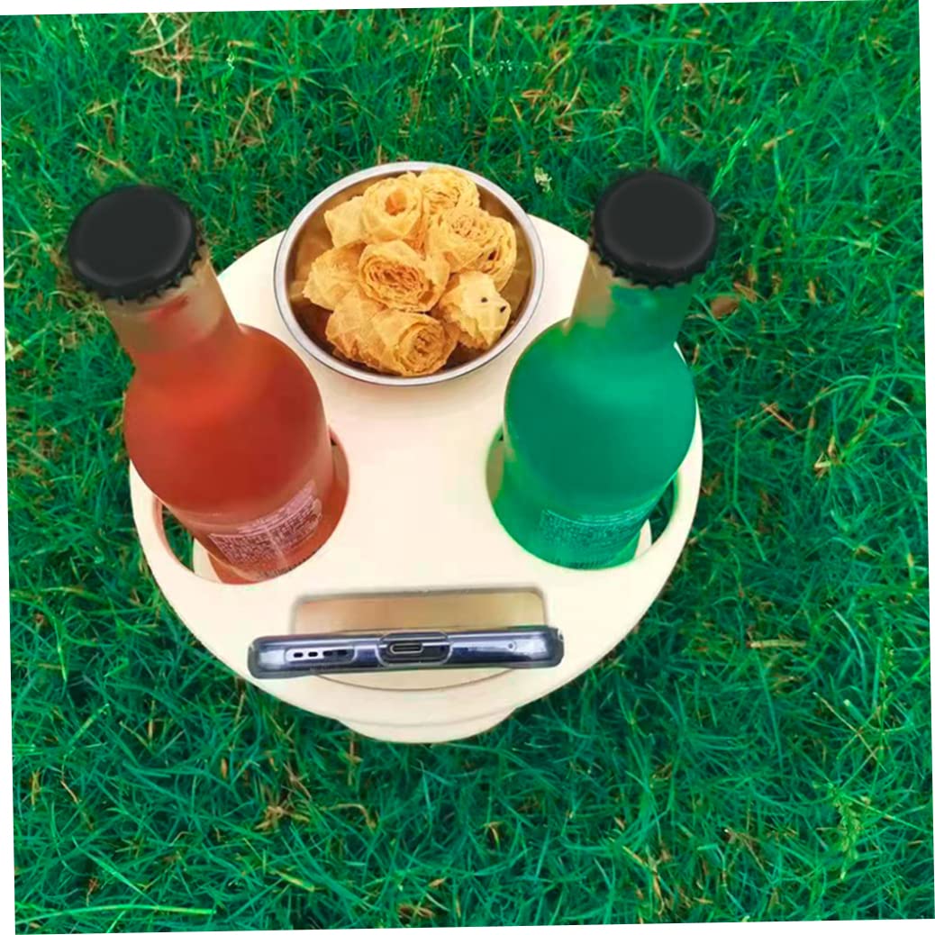 Portable Folding Picnic Table with Double Layer Wine Glass Rack - Outdoor Dining Set for Garden, Camping, Beach & Travel - Khaki Color