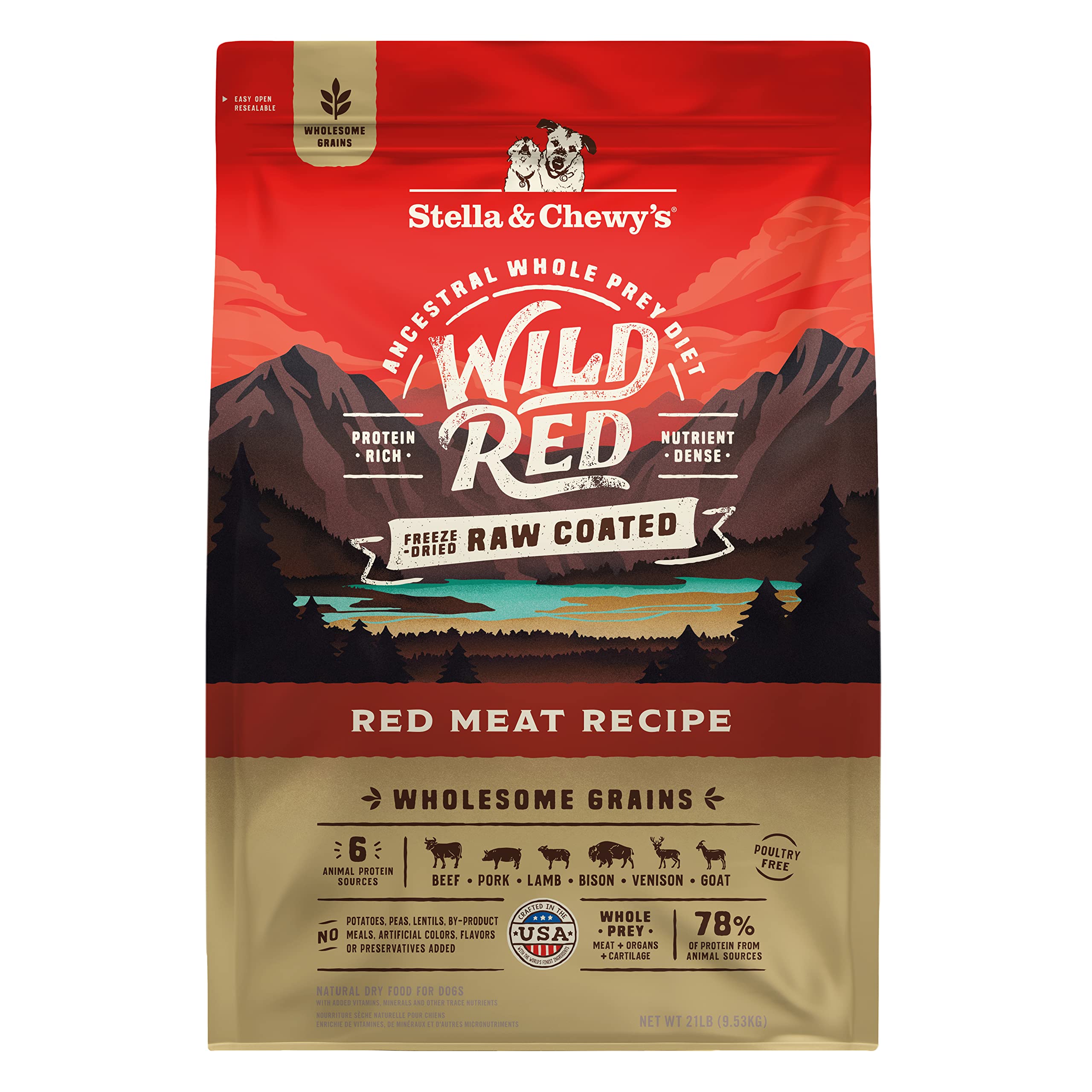Stella & Chewy's Wild Red Dry Dog Food - High Protein Raw Coated Kibble with Wholesome Grains & Red Meat Recipe, 21lb Bag - Ideal for Active Dogs & Premium Nutrition