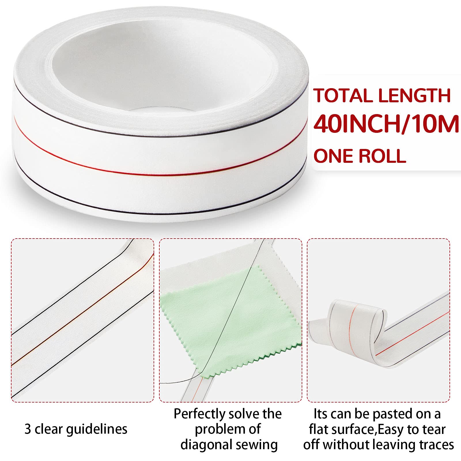 Outus 2 Rolls Diagonal Seam Tape for Quilting & Sewing - Seam Guide Tape for Sewing Machines, Perfect for Quilting, Garment Making & DIY Crafts (2 Rolls) - Ideal for Beginners & Professional Tailors