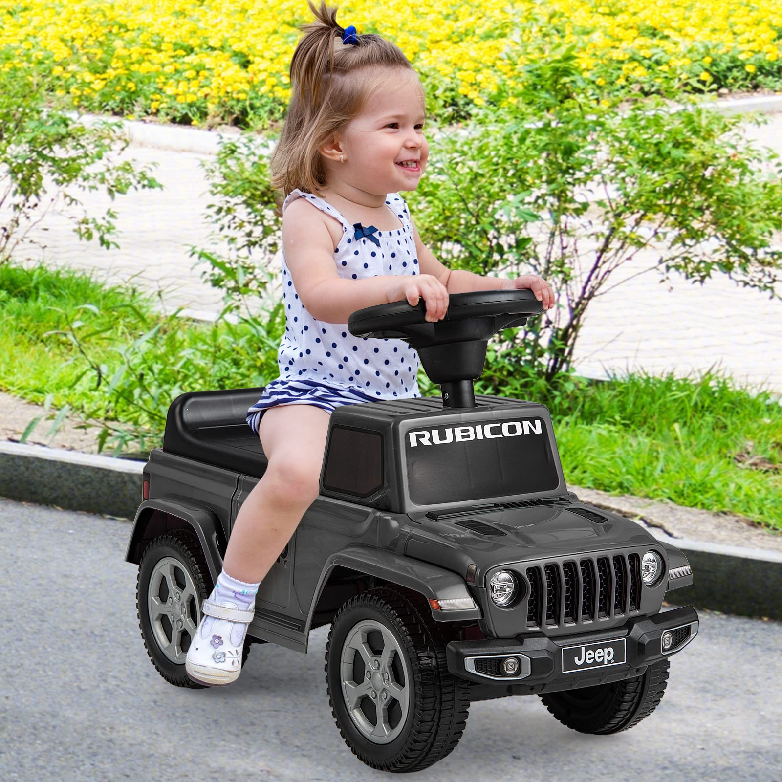 **INFANS Licensed Jeep Toddler Ride On Push Car with Engine Sound & Horn - Foot-to-Floor Sliding Baby Walker Toy with Under Seat Storage - Gift for Boys & Girls Ages 1.5-3 (Gray) - Perfect for Indoor & Outdoor Play, Birthday & Holiday Gifts**