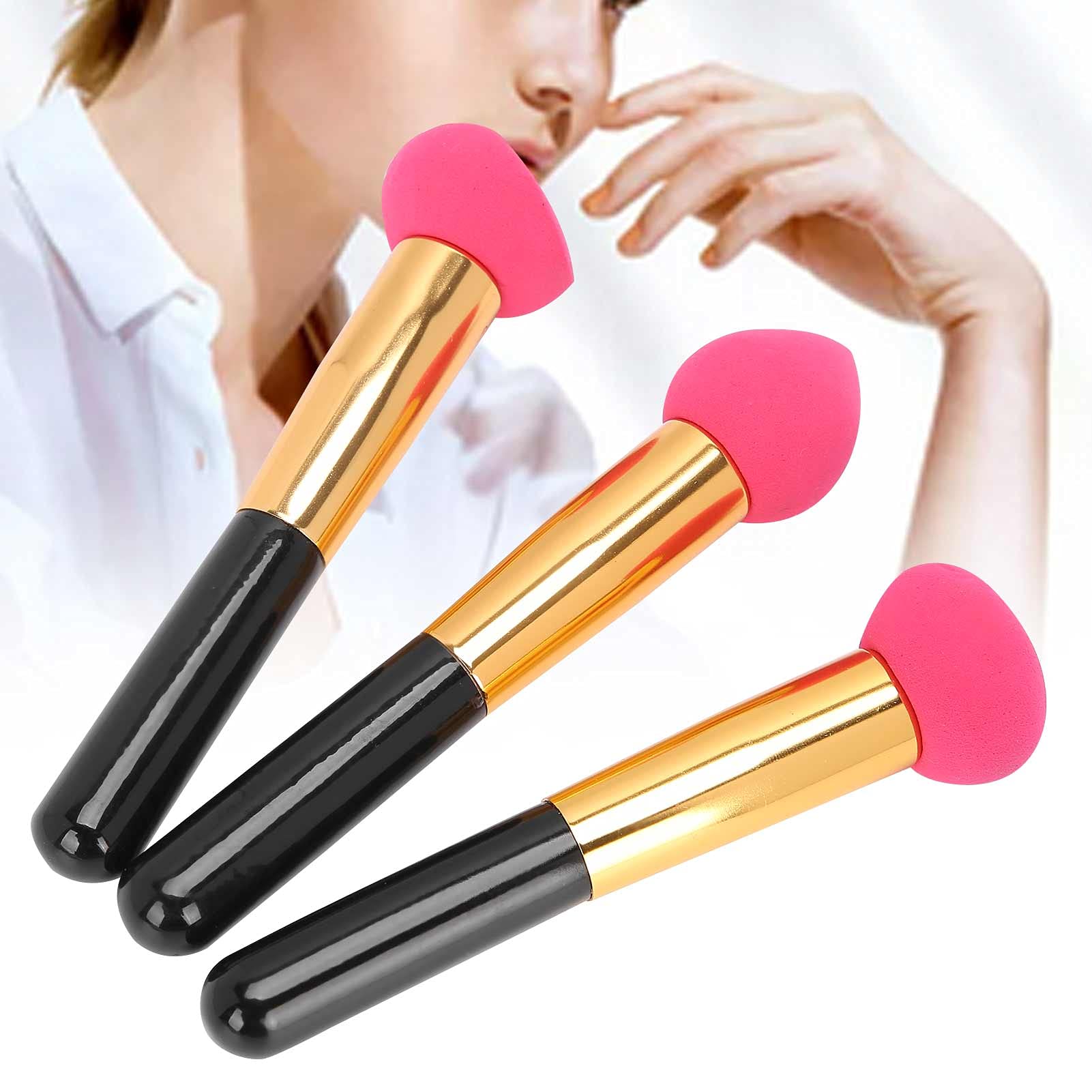 Soft Makeup Brush Set with Egg Puff - 3-Piece for Flawless Application (Purple) - Perfect for Foundation & Blending