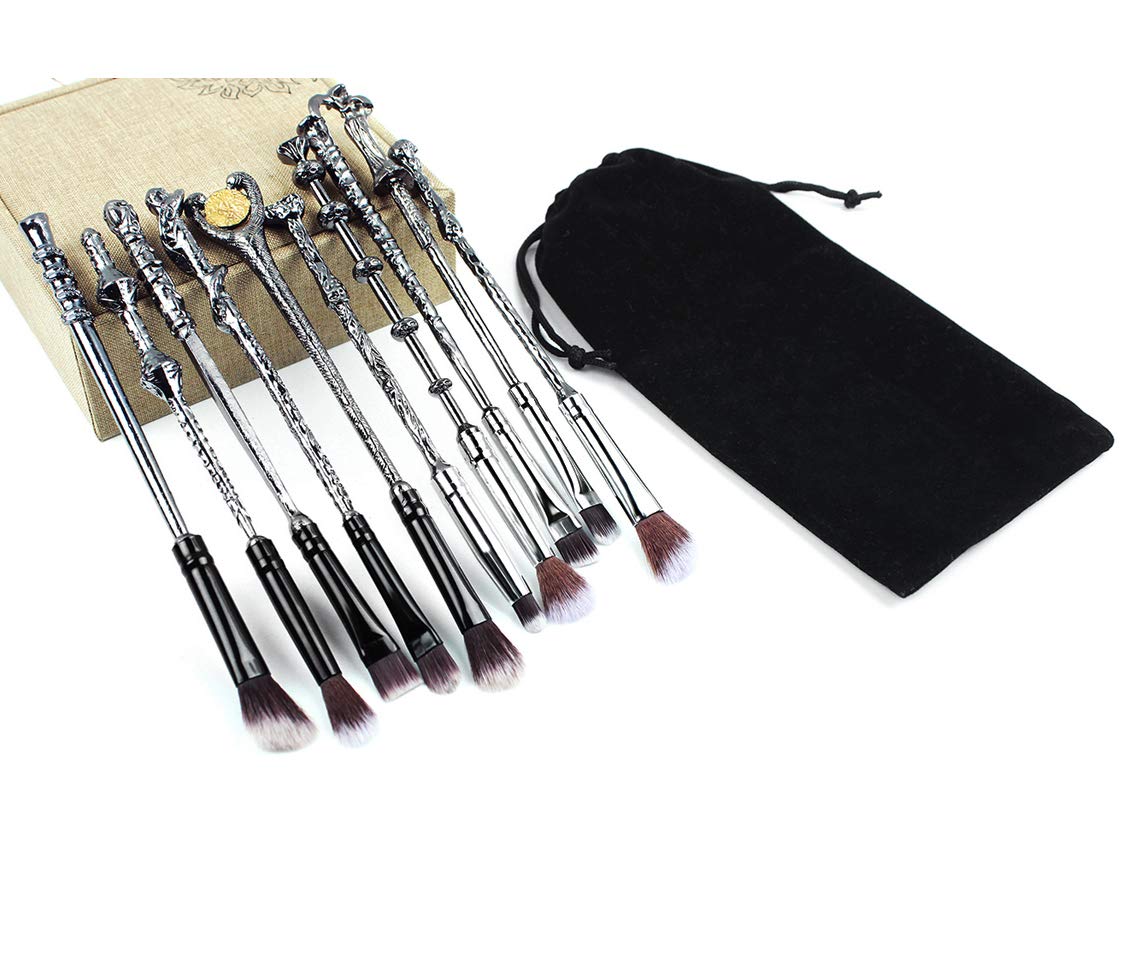 ZOND Original 10-Piece Magical Themed Wizard Wand Makeup Brush Set - Premium Metal Handle, Ultra Durable & Soft Bristles for Professional Makeup Application - Perfect for Cosplay, Halloween Costumes & Fantasy Themed Events