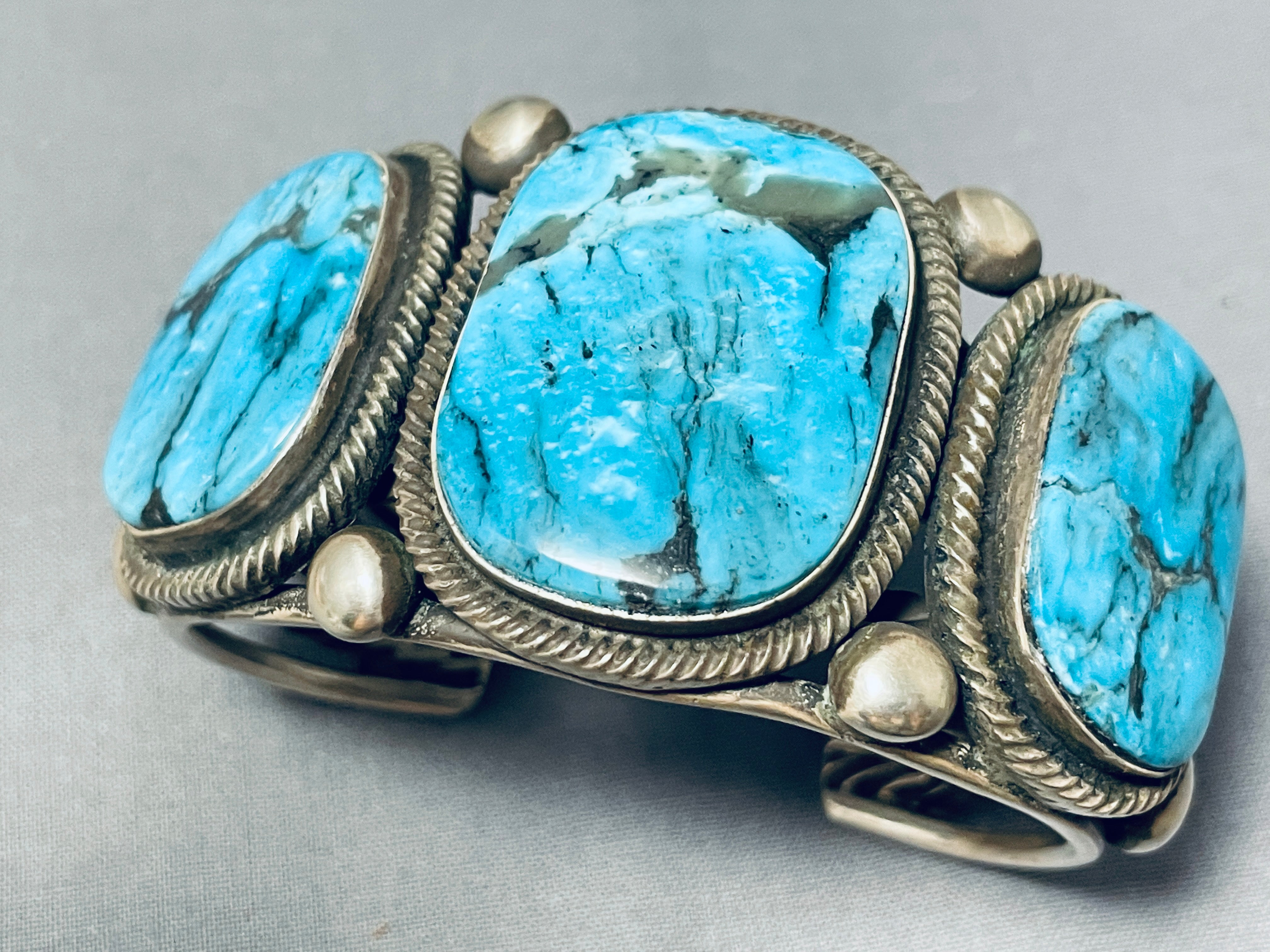 111 Gram Navajo Sterling Silver Turquoise Bracelet by Rick Martinez - Handmade Native American Jewelry for Women, Perfect for Boho Style & Special Occasions