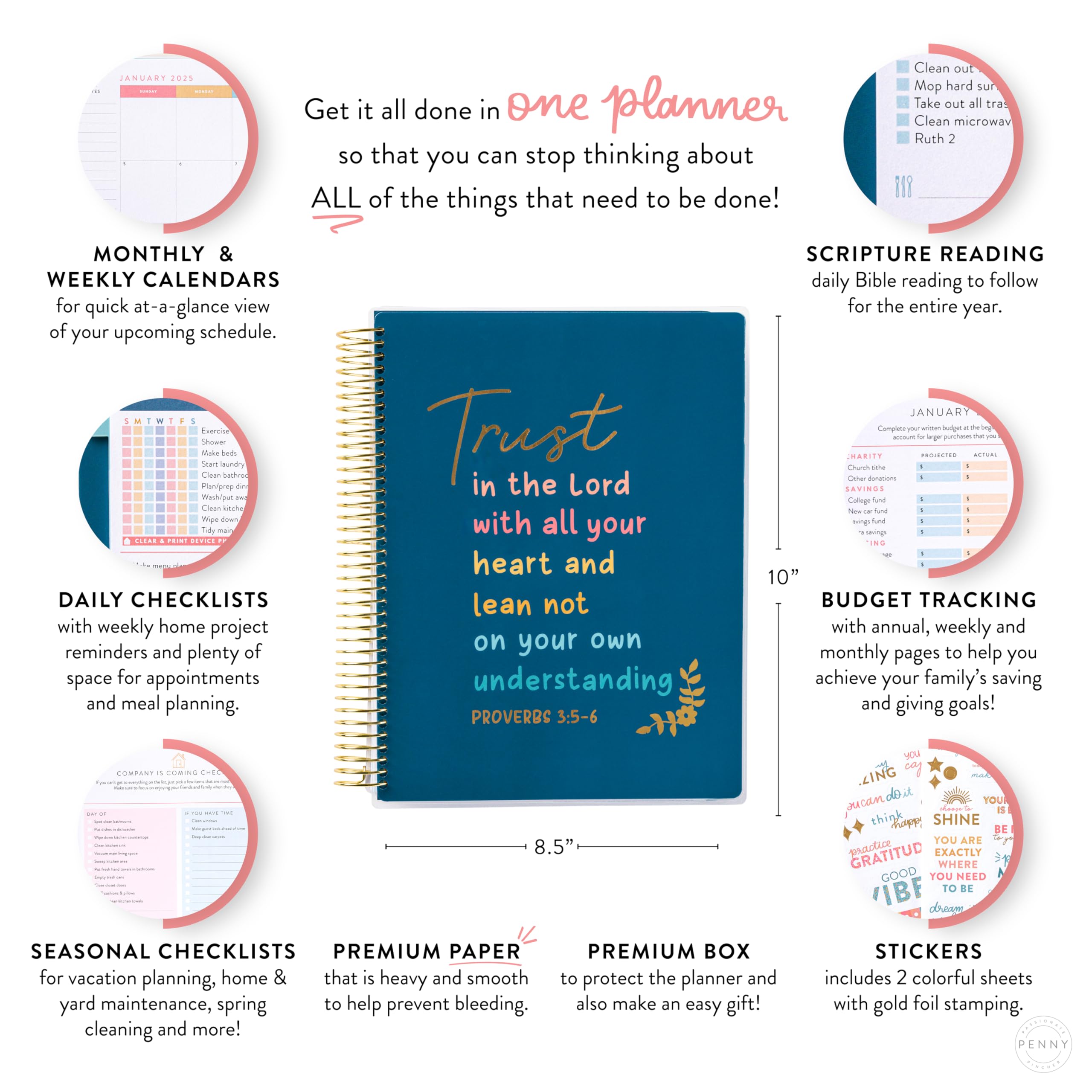 2025 Home Planner with Scripture - Work from Home Organizer with Stickers, Daily Checklist & Monthly Budget Worksheets | Coil Bound, Laminated Cover | Perfect for Daily Planning, Budget Tracking & Vacation Prep