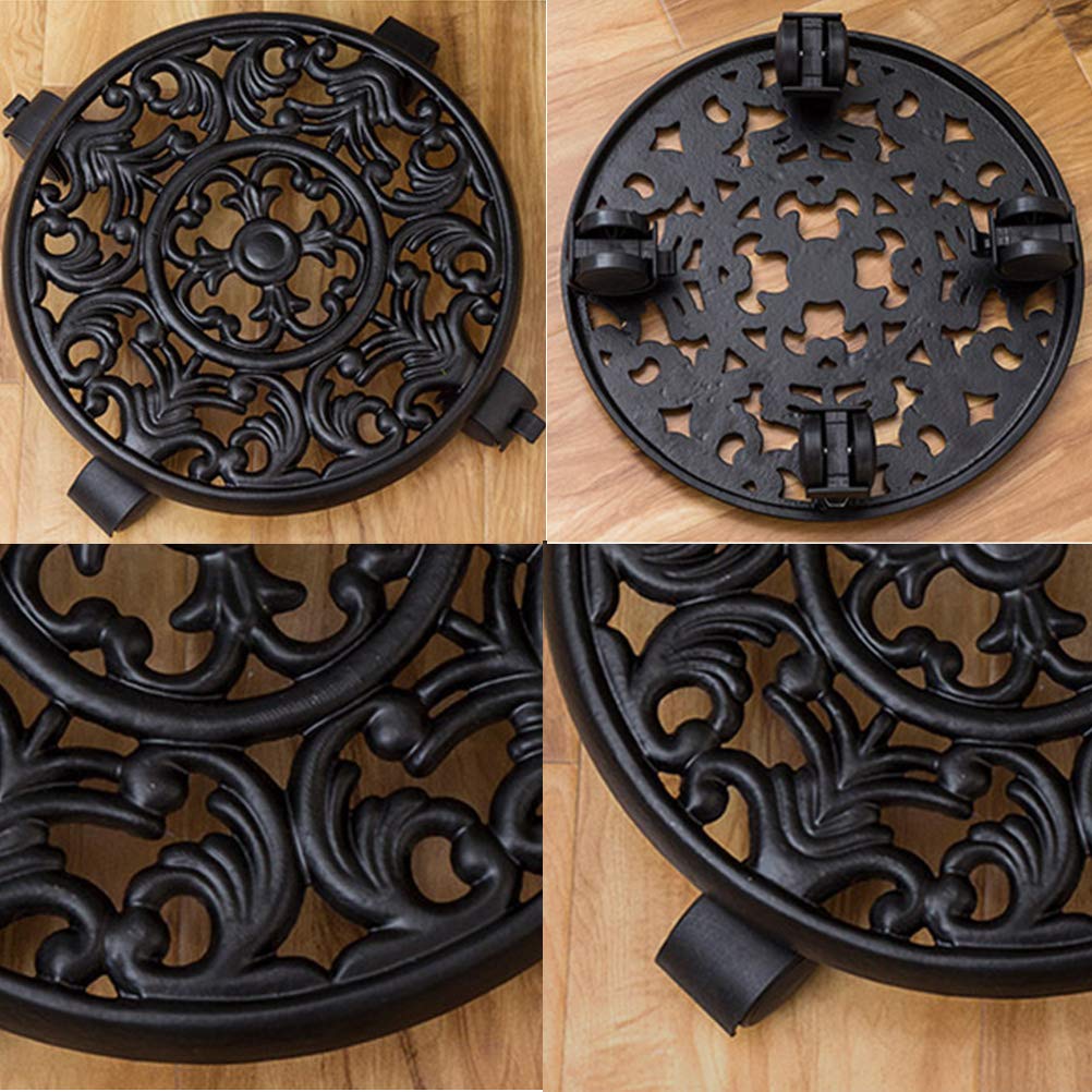 Heavy Duty Cast Iron Plant Pallet Caddy with Lockable Wheels - Black Round Outdoor Flower Pot Planter Trolley with Rolling Casters - Perfect for Moving Large Plants in Gardens, Patios, and Nurseries