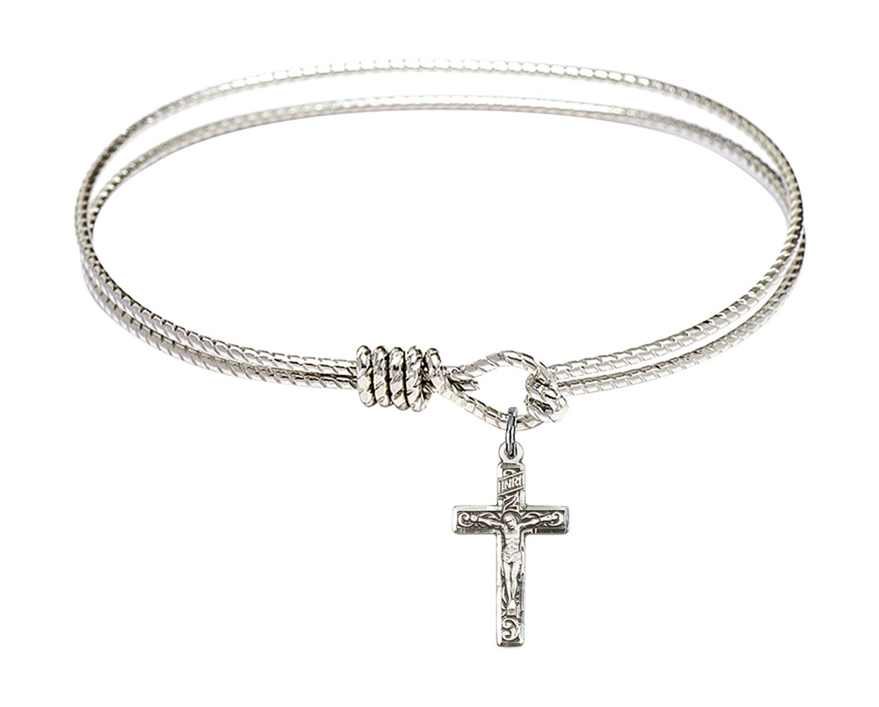 Sterling Silver Oval Eye Hook Bangle Bracelet with Crucifix - Elegant Religious Jewelry for Women, Perfect for Church, Weddings & Everyday Wear