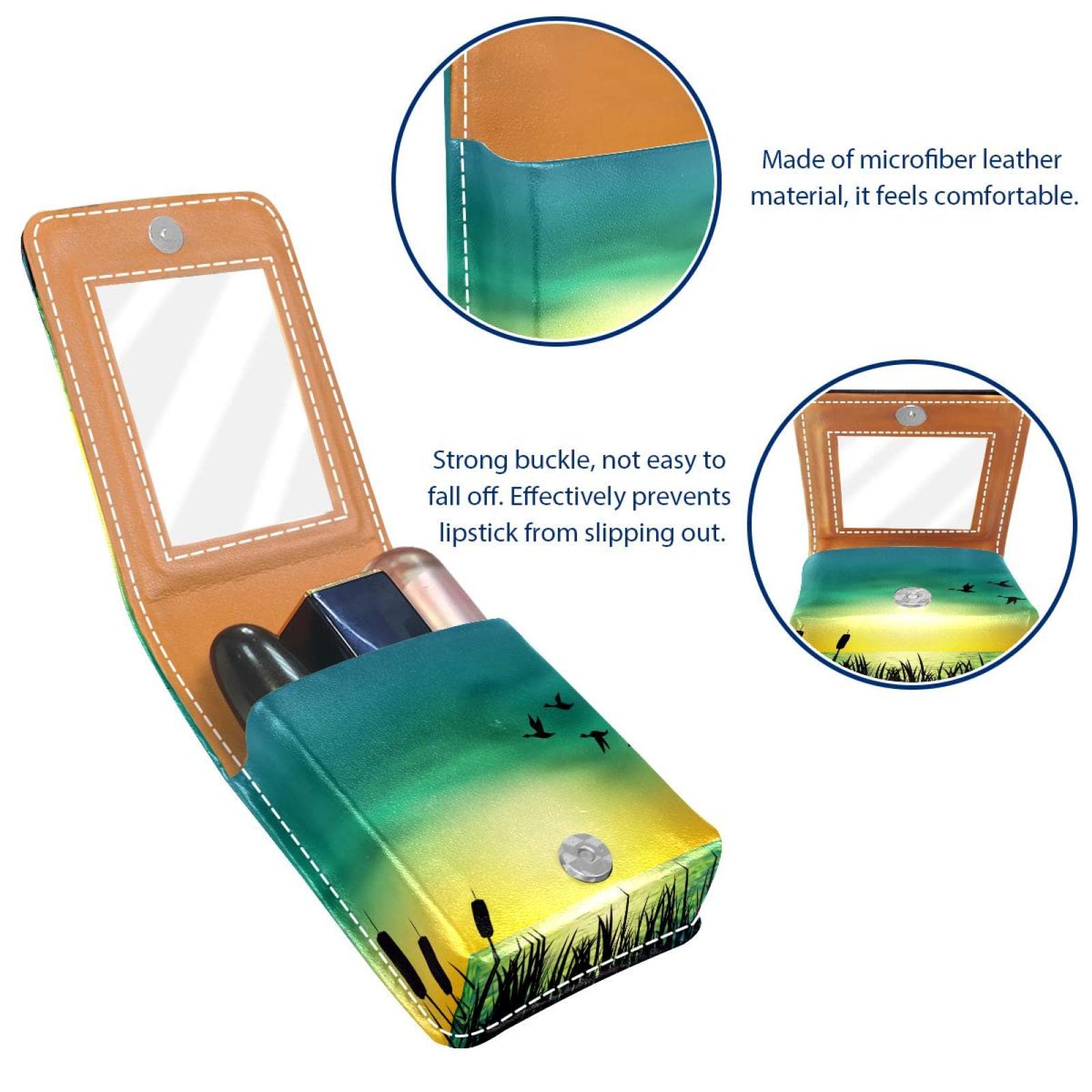Personalized Lipstick Case - Portable Makeup Bag & Cosmetic Pouch Organizer - Dark Green Silhouette Geese & Cattails Sunset Design - Perfect for Travel, Home Storage & Gift Giving