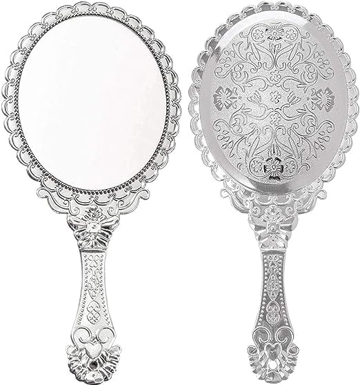 BANIRA Oval Handheld Mirror with Handle - Portable Travel Makeup Mirror for Personal Vanity, Skin Care & Beauty - Silver (Pack of 1) | Perfect for Home, Travel, Salon & Makeup Artists