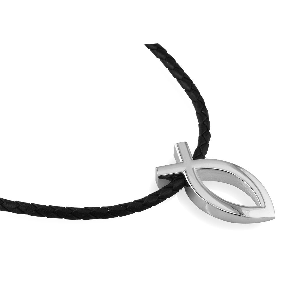 Extra Large Sterling Silver Fish Ichthus Necklace - Christian Jewelry for Women & Men - Perfect for Baptism, Church, and Religious Gifts