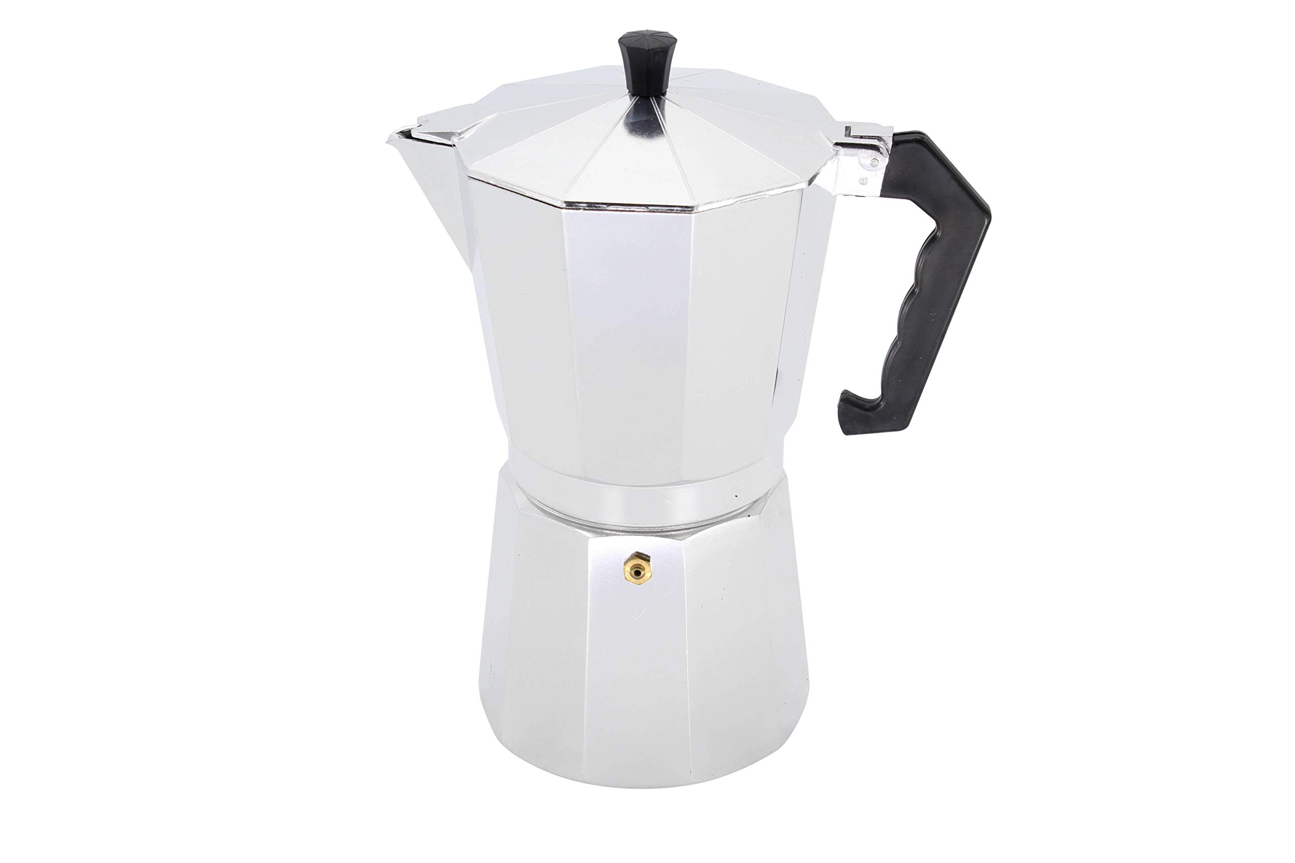 Karl Kruger 513 Aluminum Stovetop Espresso Maker - 12 Cup Square Design with Silicone Sealing Ring, Wood Handle & Silver Finish - Perfect for Home, Office & Camping Coffee Brewing
