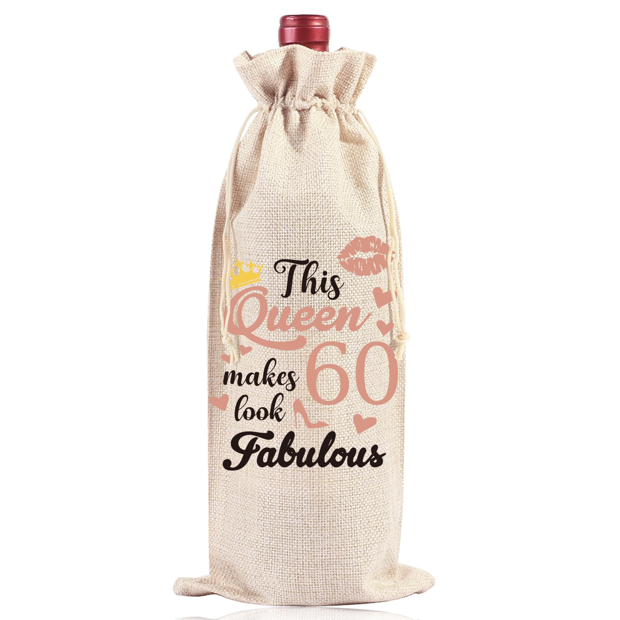 Funny 60th Birthday Wine Gift Bag - Reusable Drawstring Burlap Wine Bottle Holder for Women & Men | Perfect 60th Birthday Party Favors, Anniversary Gifts & Retirement Celebrations