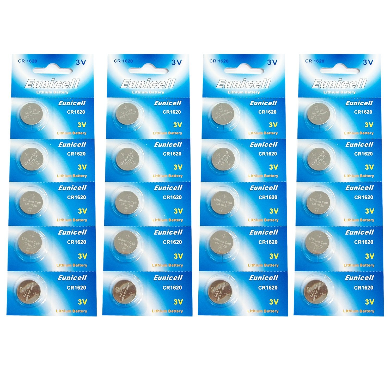 Eunicell CR1620 3V Lithium Coin Cell Batteries (20-Pack) - Long-Lasting Power for Watches, Calculators, Key Fobs & Small Electronics