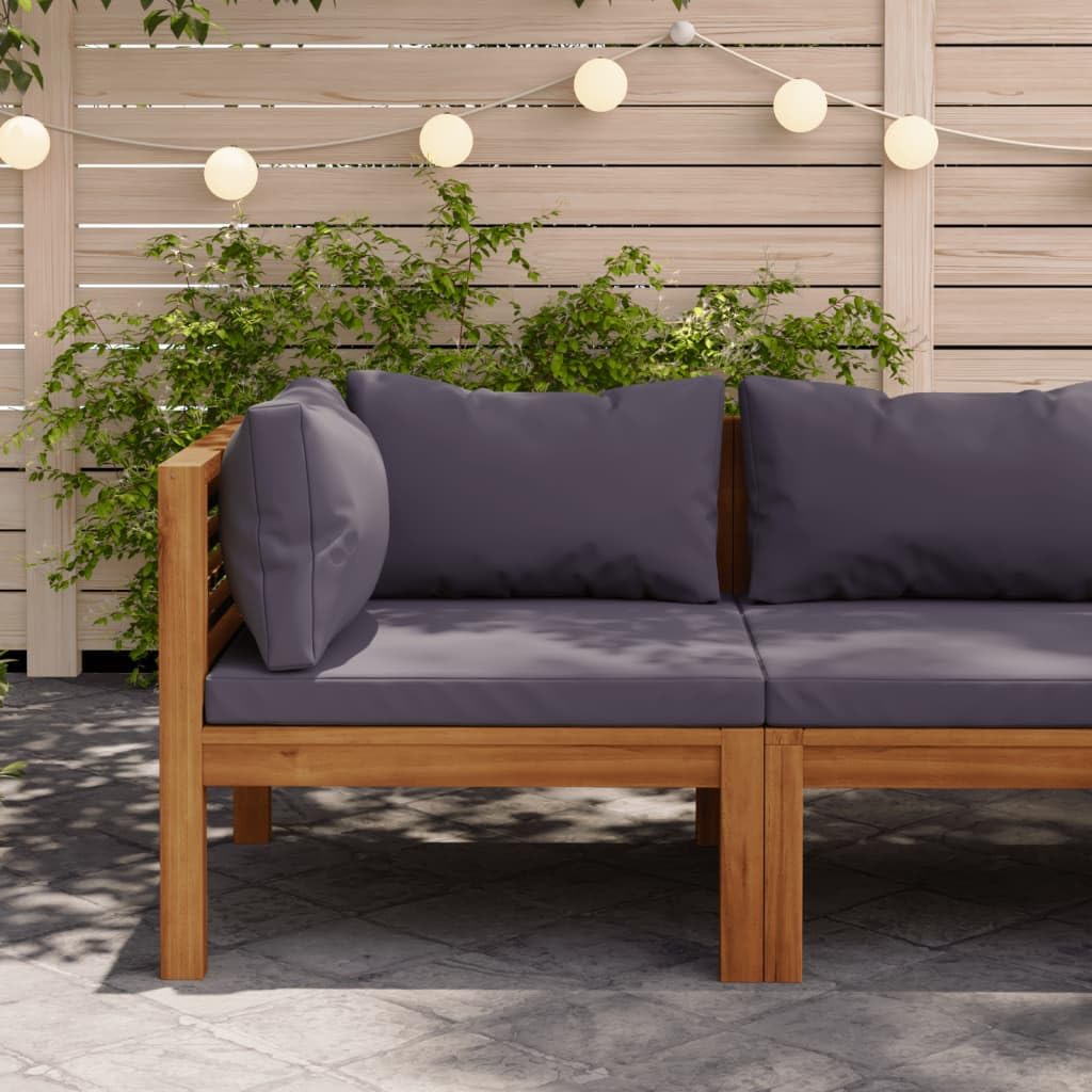 vidaXL Patio Corner Sofa Set with Cushions & Tea Table - Modular Sectional Outdoor Furniture in Solid Acacia Wood - Rustic Garden Sofa for Backyard, Poolside & Patio Relaxation