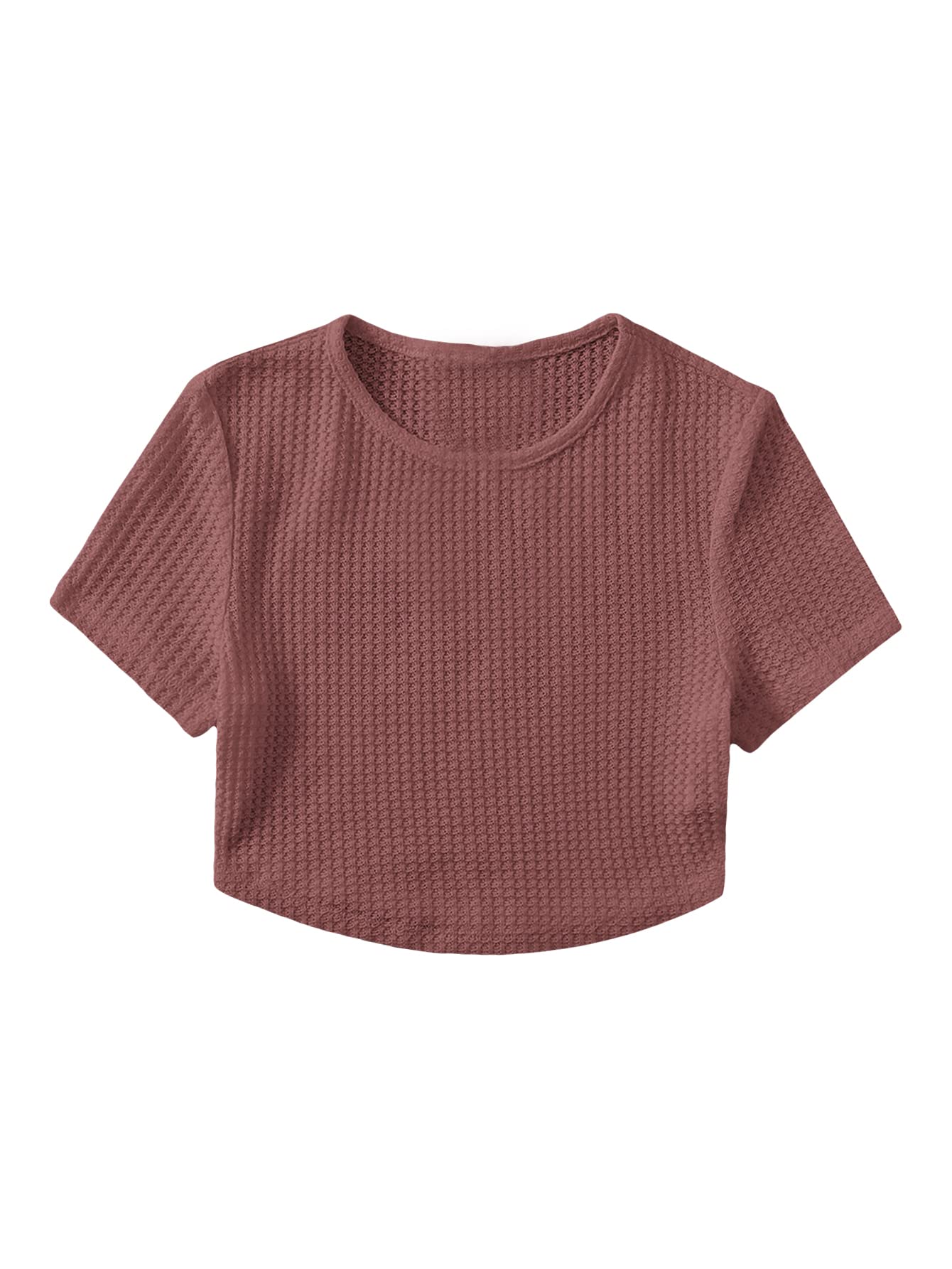 Romwe Women's Summer Short Sleeve Waffle Knit Crop Top - Soft Fitted Round Neck Tee Shirt for Casual Outfits, Beach Wear & Street Style Fashion