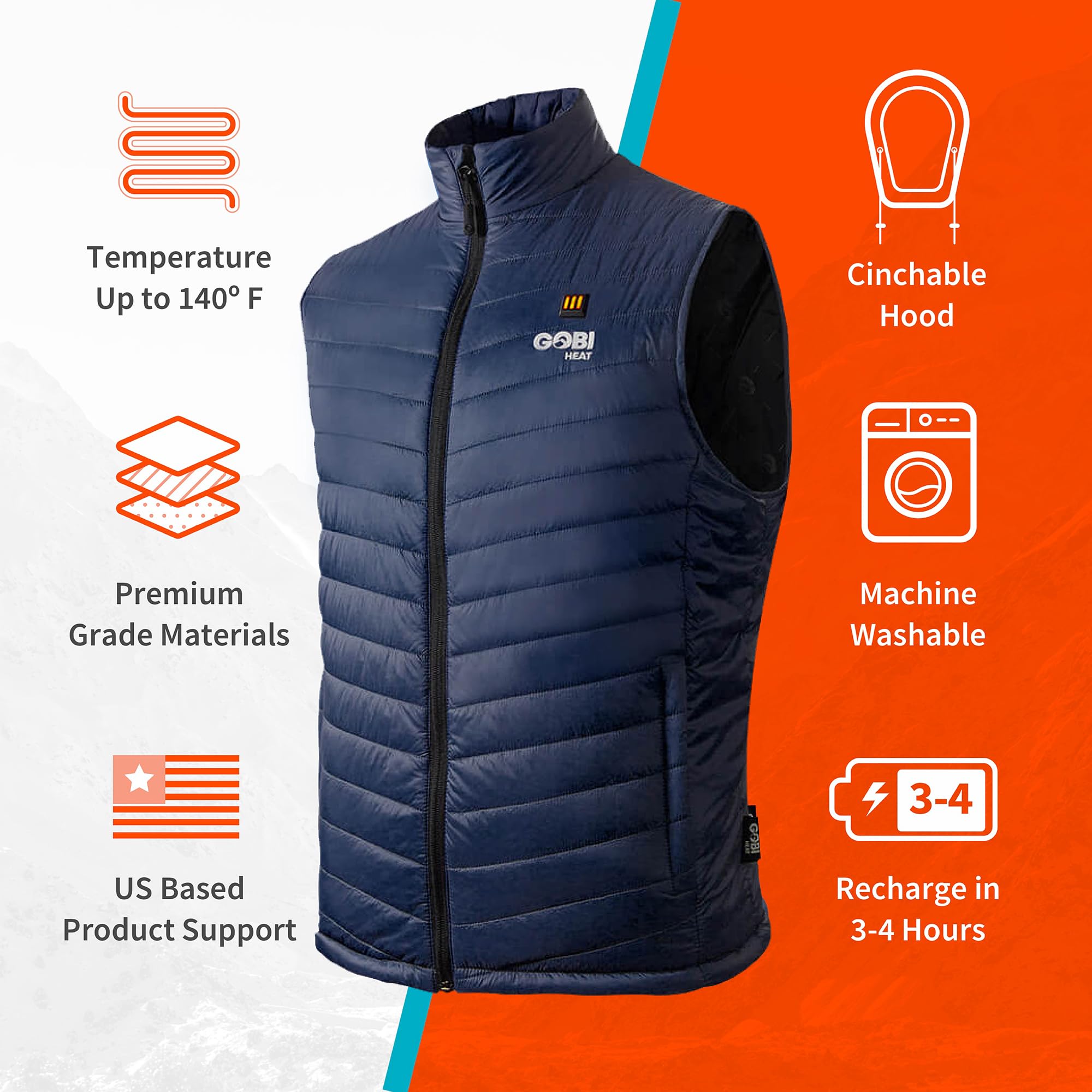 Dune Men's Heated Vest with Rechargeable Battery - 10 Hours Heating Time | USB Charger Included | Machine Washable | Perfect for Winter Outdoor Activities, Hunting, Hiking & Camping