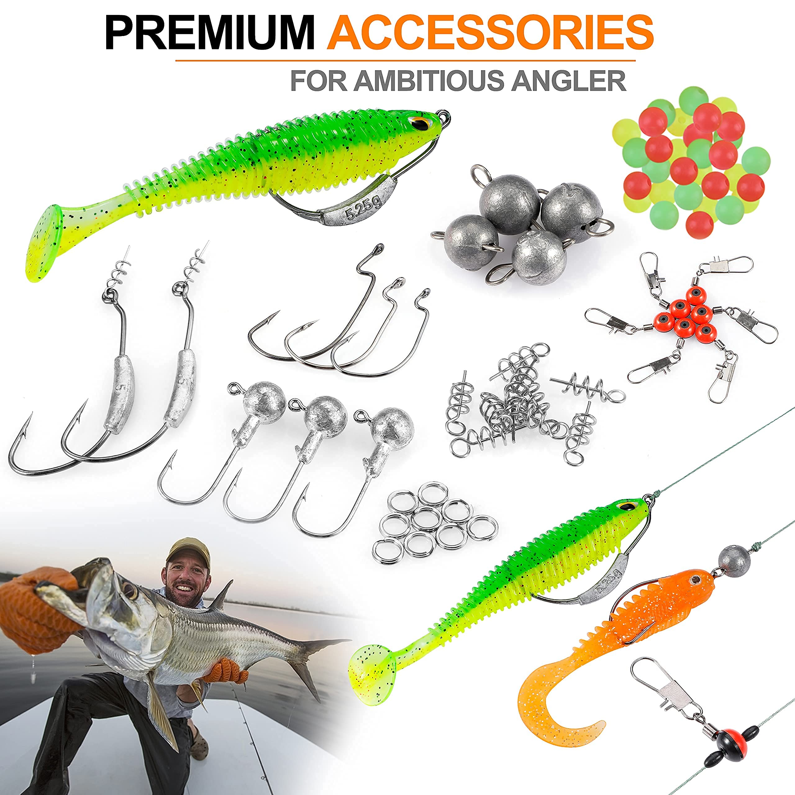 PLUSINNO Fishing Rod and Reel Combos Kit - 212Pcs Complete Saltwater & Freshwater Fishing Tackle Set with Tackle Box | Ideal for Bass, Trout, and Offshore Fishing Trips
