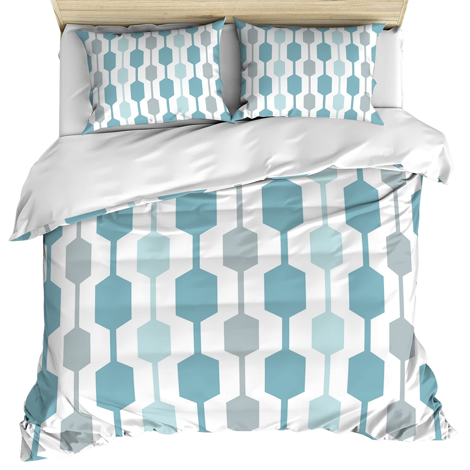Mid-Century Modern Full Size 3-Piece Crystal Emotion Bedding Set - Ultra Soft Breathable Abstract Hexagon Microfiber Duvet Cover & Pillow Shams for All Seasons | Perfect for Master Bedrooms, Guest Rooms & Modern Home Decor
