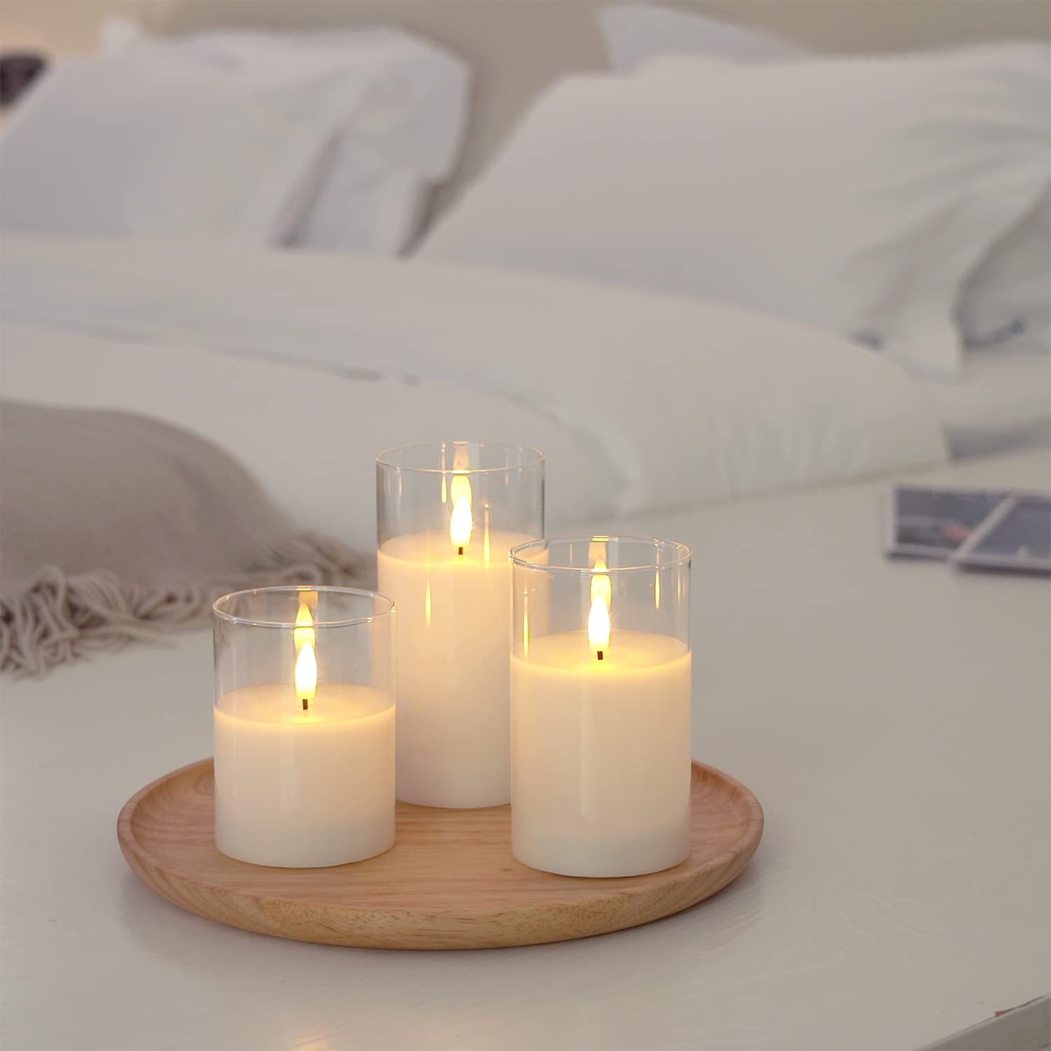Amagic 3-Pack Flameless LED Candles with Timer & Remote - Battery Operated Clear Glass Pillar Candles, Pure White Wax - Perfect for Weddings, Home Decor, and Relaxation