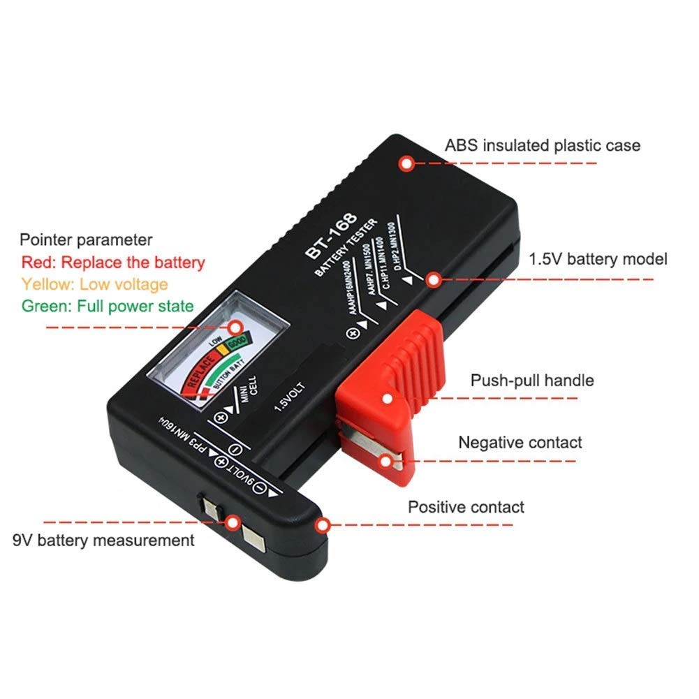 Kian BT-168 Digital Battery Tester - AA AAA 1.5V Battery Checker & Power Measuring Instrument for Household & Office Use - Perfect for Toys, Flashlights, Remote Controls and Electronic Devices
