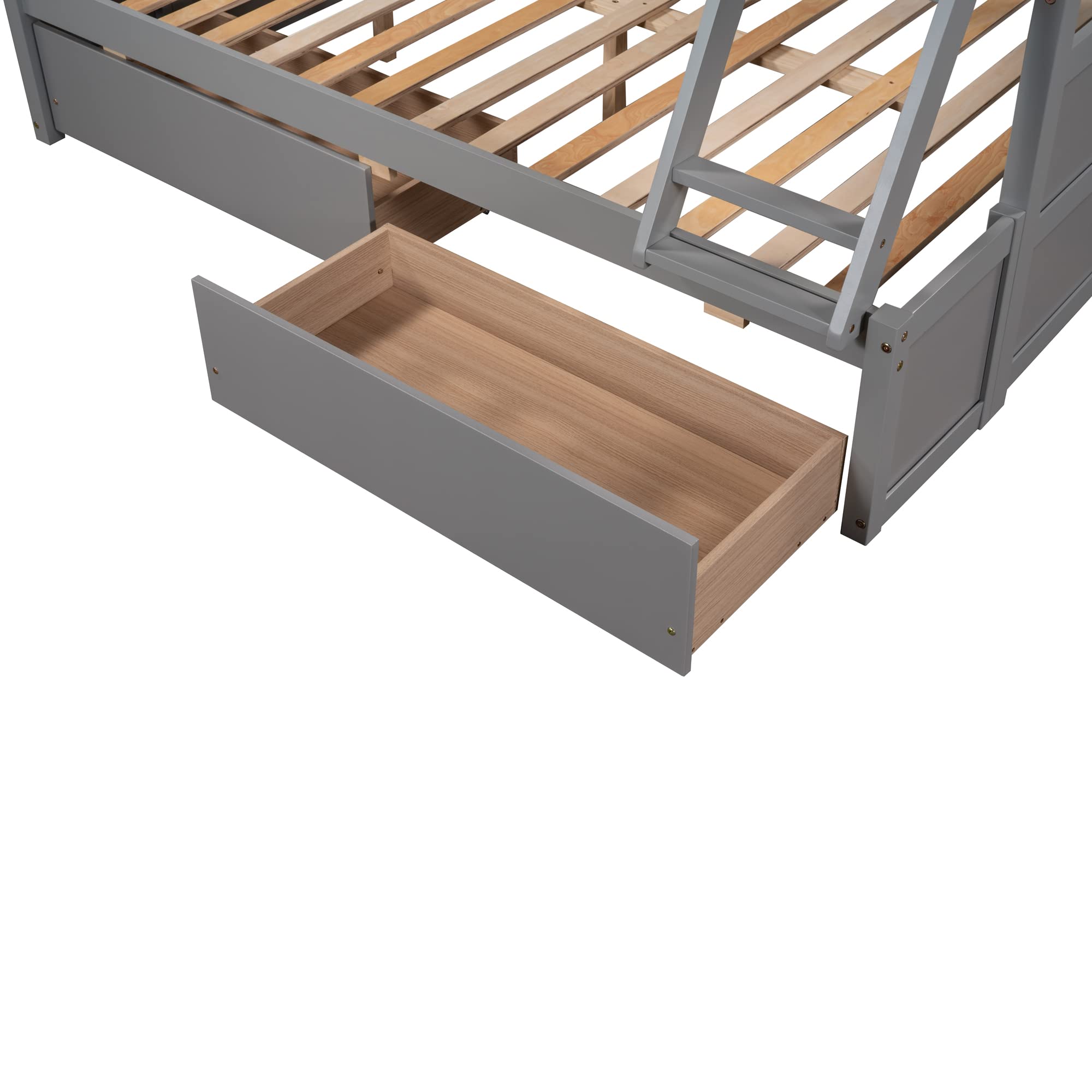 Solid Wood Twin Over Full Bunk Bed with Storage - Convertible to 2 Beds for Kids & Adults - Space-Saving Bedroom Solution