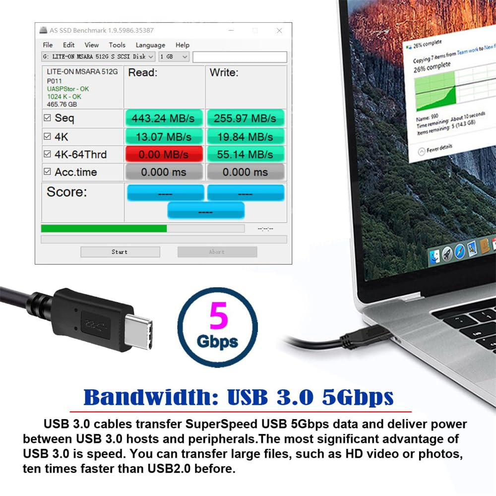 5Gbps Micro USB 3.0 to USB-C Cable - Screw Mount Straight Connector for Industrial Cameras & Storage Devices | High-Speed Data Transfer for Security Systems, Medical Imaging & Factory Automation