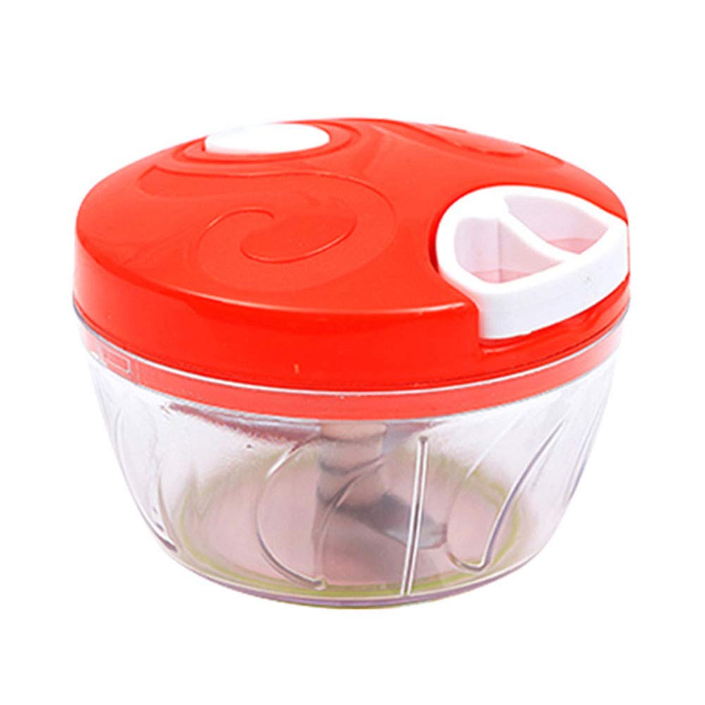 DSstyles Garlic Onion Slicer Cutter - Manual Hand Chopper for Fresh Vegetables, Food Processor & Salad Shredder with Pull Rope - Perfect for Kitchen, Camping & Meal Prep (Red)