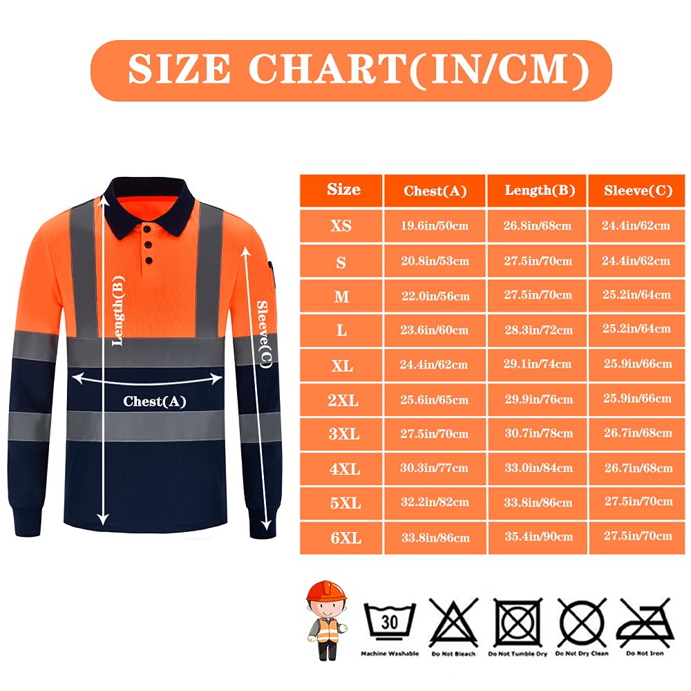 Custom Logo High Visibility Long Sleeve Polo Work Shirt - A-SAFETY Reflective Safety Apparel for Construction, Road Work & Outdoor Labor